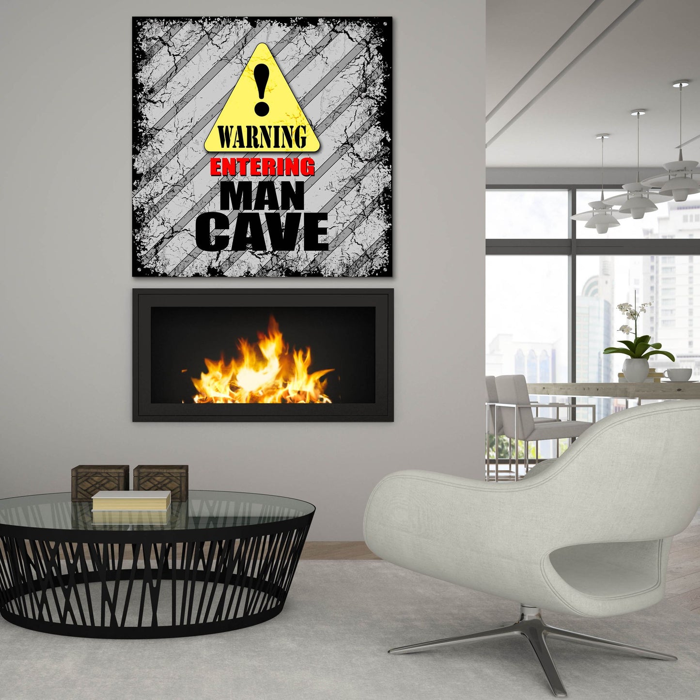 Epic Art 'Warning Man Cave' by Lightbox Journal, Acrylic Glass Wall Art,36x36