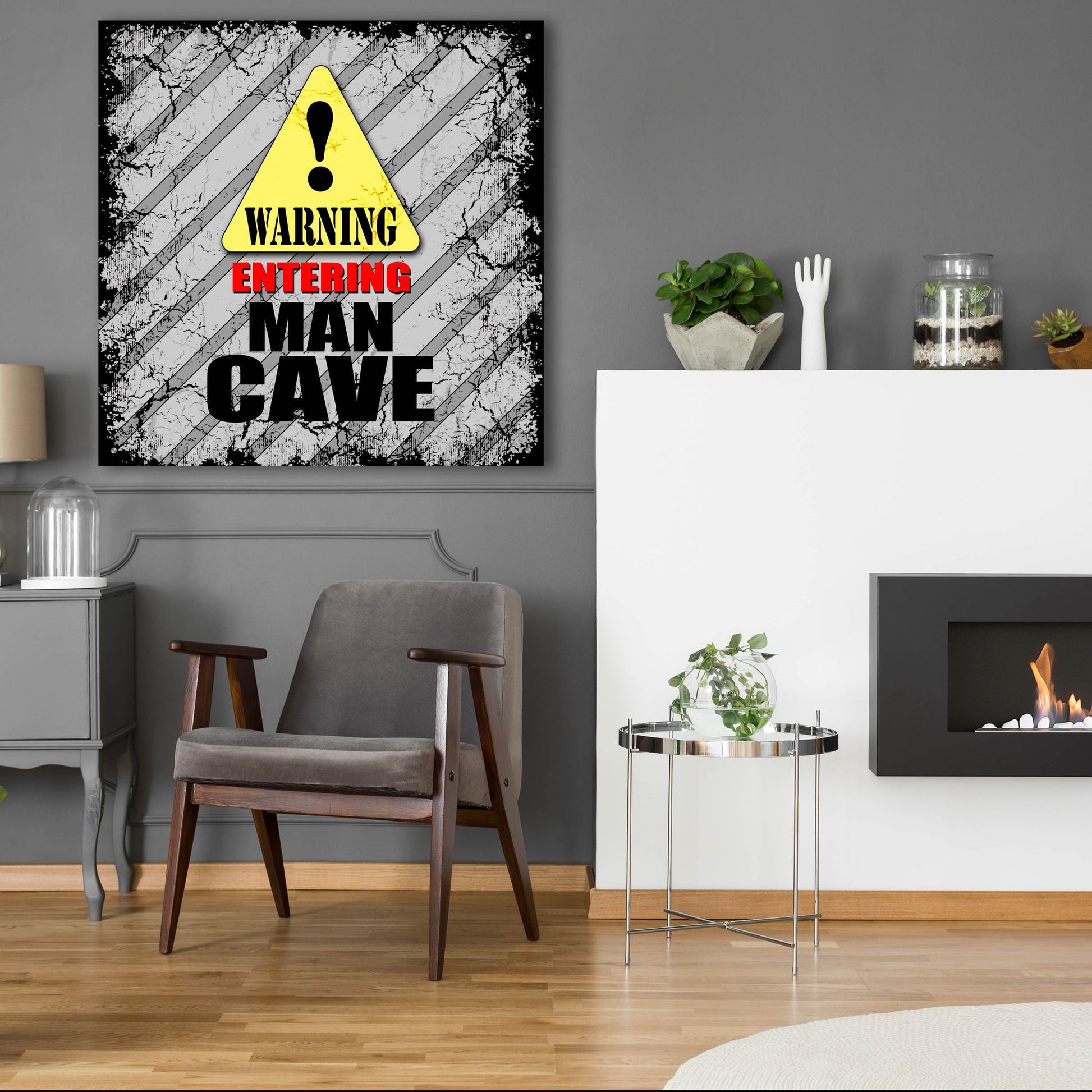 Epic Art 'Warning Man Cave' by Lightbox Journal, Acrylic Glass Wall Art,36x36