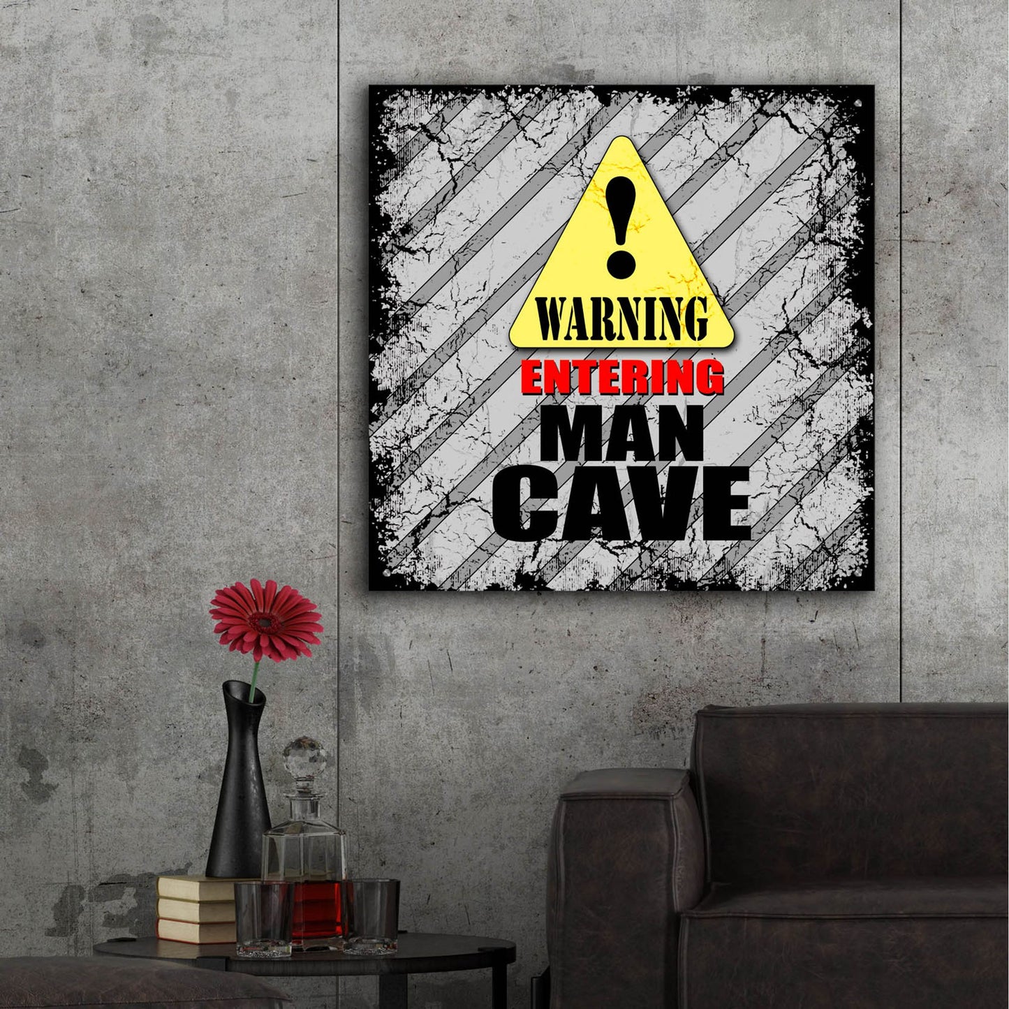 Epic Art 'Warning Man Cave' by Lightbox Journal, Acrylic Glass Wall Art,36x36