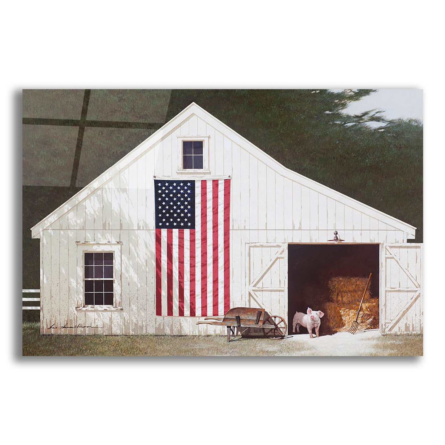 Epic Art 'Barn With Piglet' by Zhen-Huan Lu, Acrylic Glass Wall Art