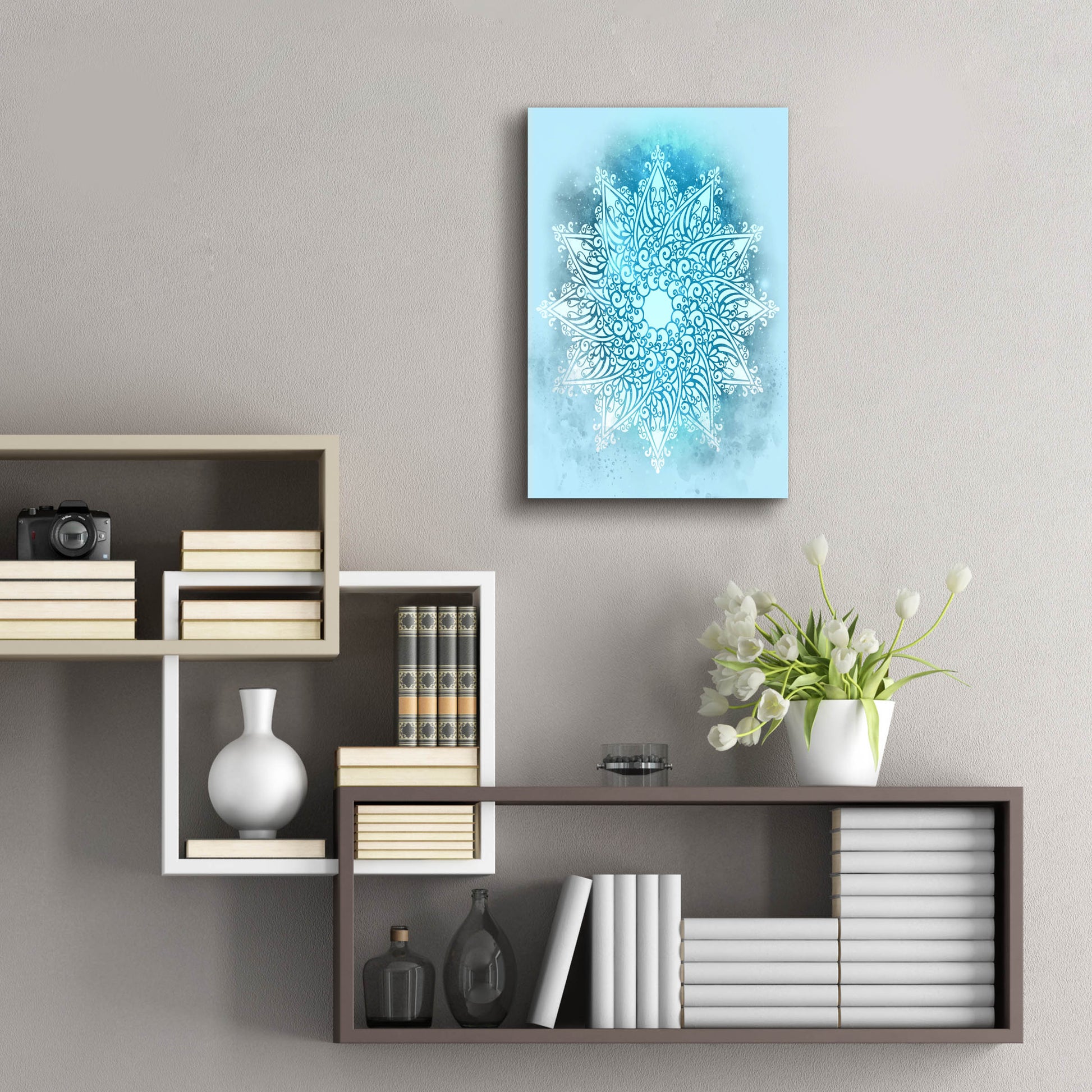 Epic Art 'Blue Mandala Stars' by Sabrina Balbuena, Acrylic Glass Wall Art,16x24