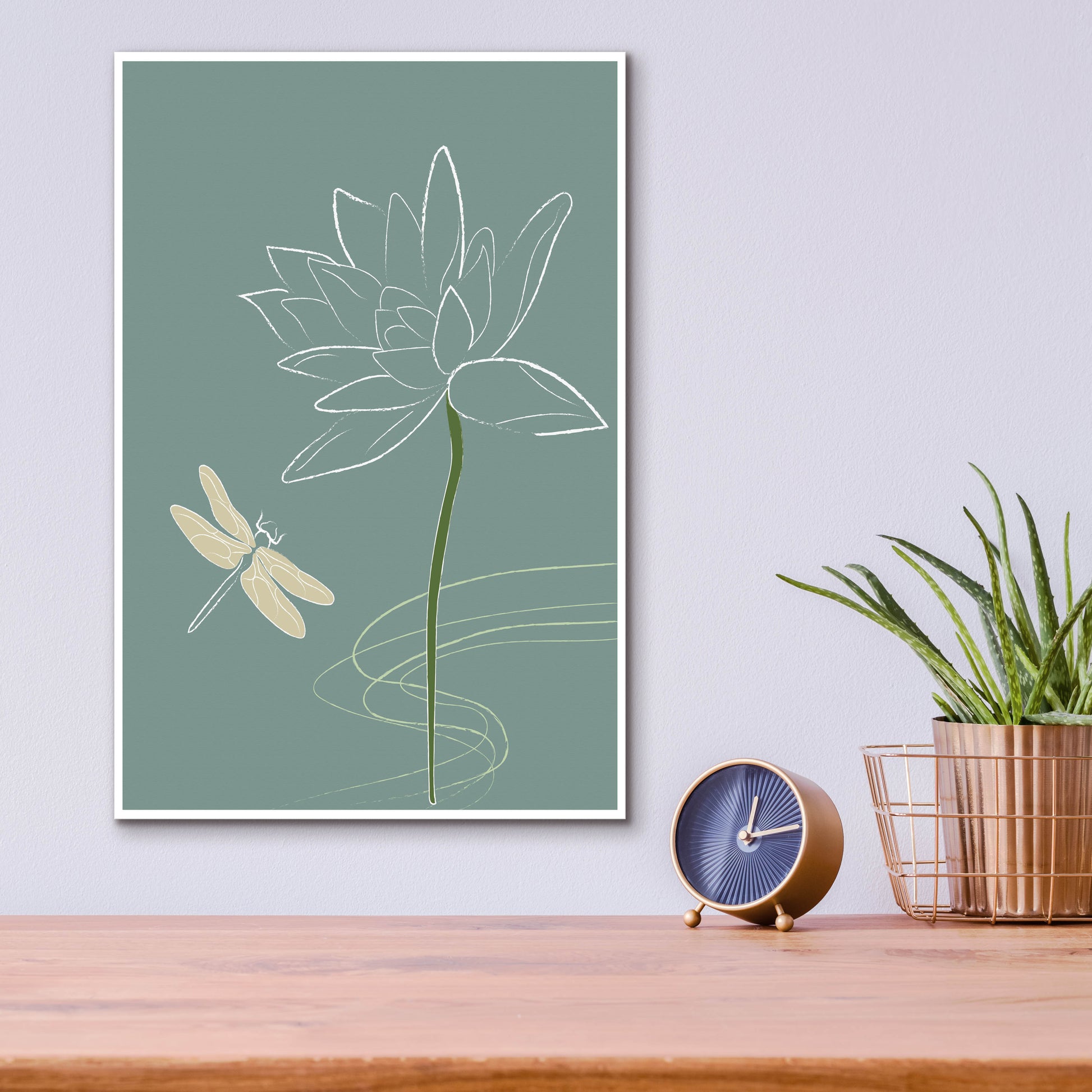 Epic Art 'Japanese Art Style Drawing Dragonfly And The Flower' by Sabrina Balbuena, Acrylic Glass Wall Art,12x16