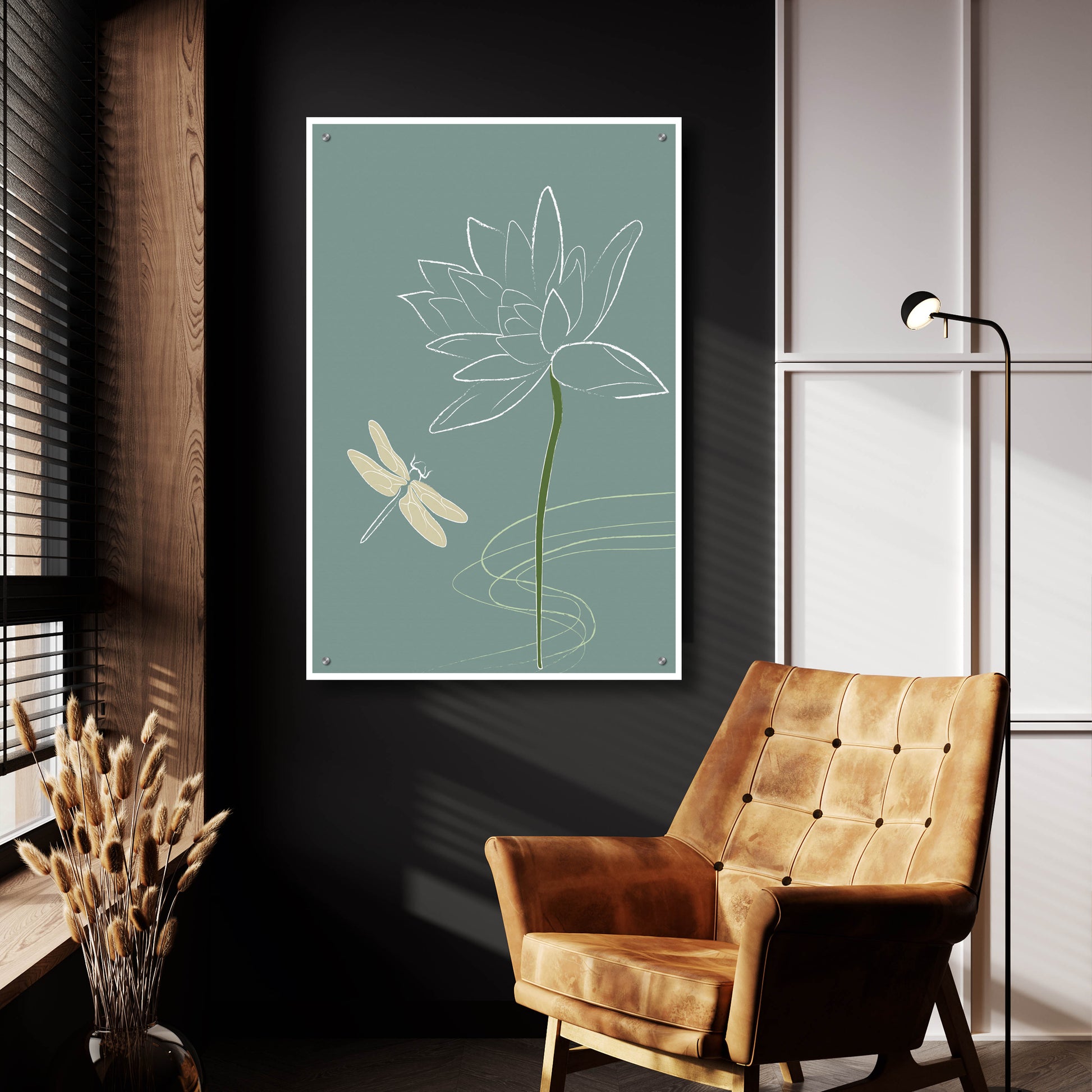 Epic Art 'Japanese Art Style Drawing Dragonfly And The Flower' by Sabrina Balbuena, Acrylic Glass Wall Art,24x36