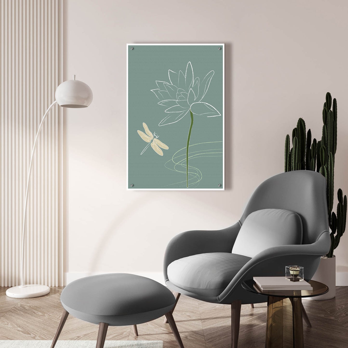 Epic Art 'Japanese Art Style Drawing Dragonfly And The Flower' by Sabrina Balbuena, Acrylic Glass Wall Art,24x36