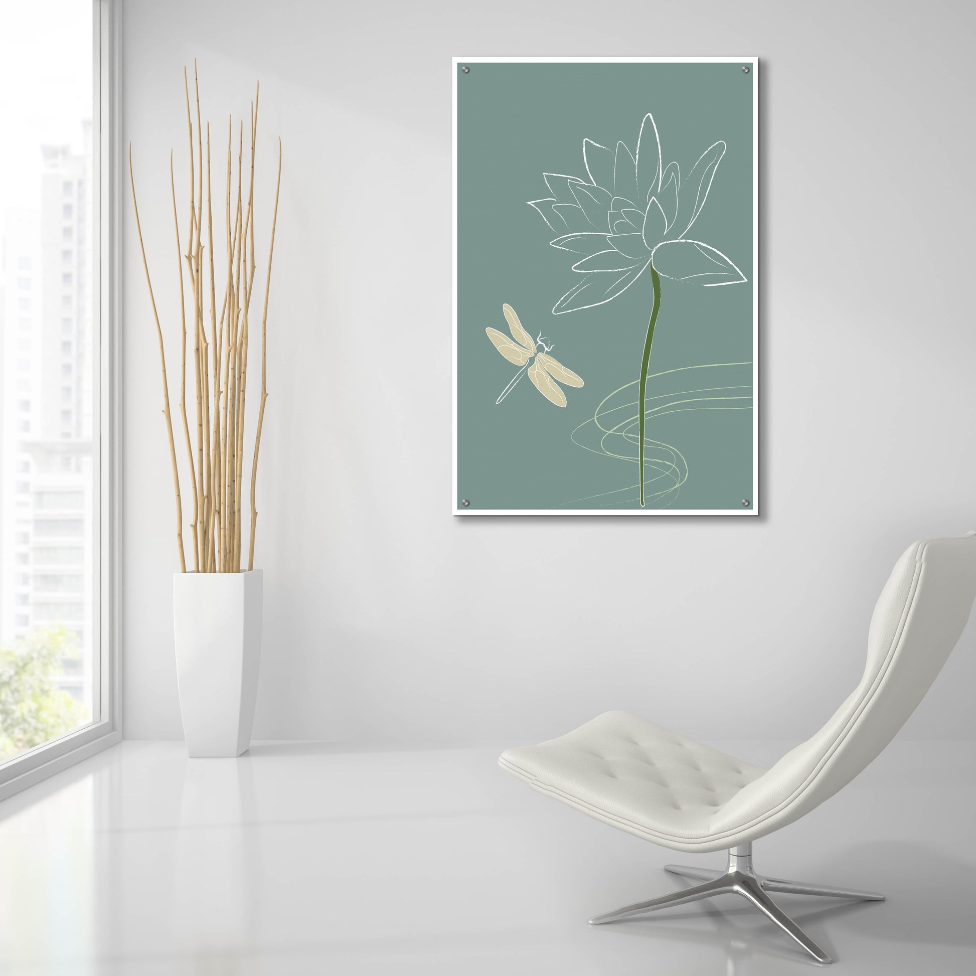 Epic Art 'Japanese Art Style Drawing Dragonfly And The Flower' by Sabrina Balbuena, Acrylic Glass Wall Art,24x36