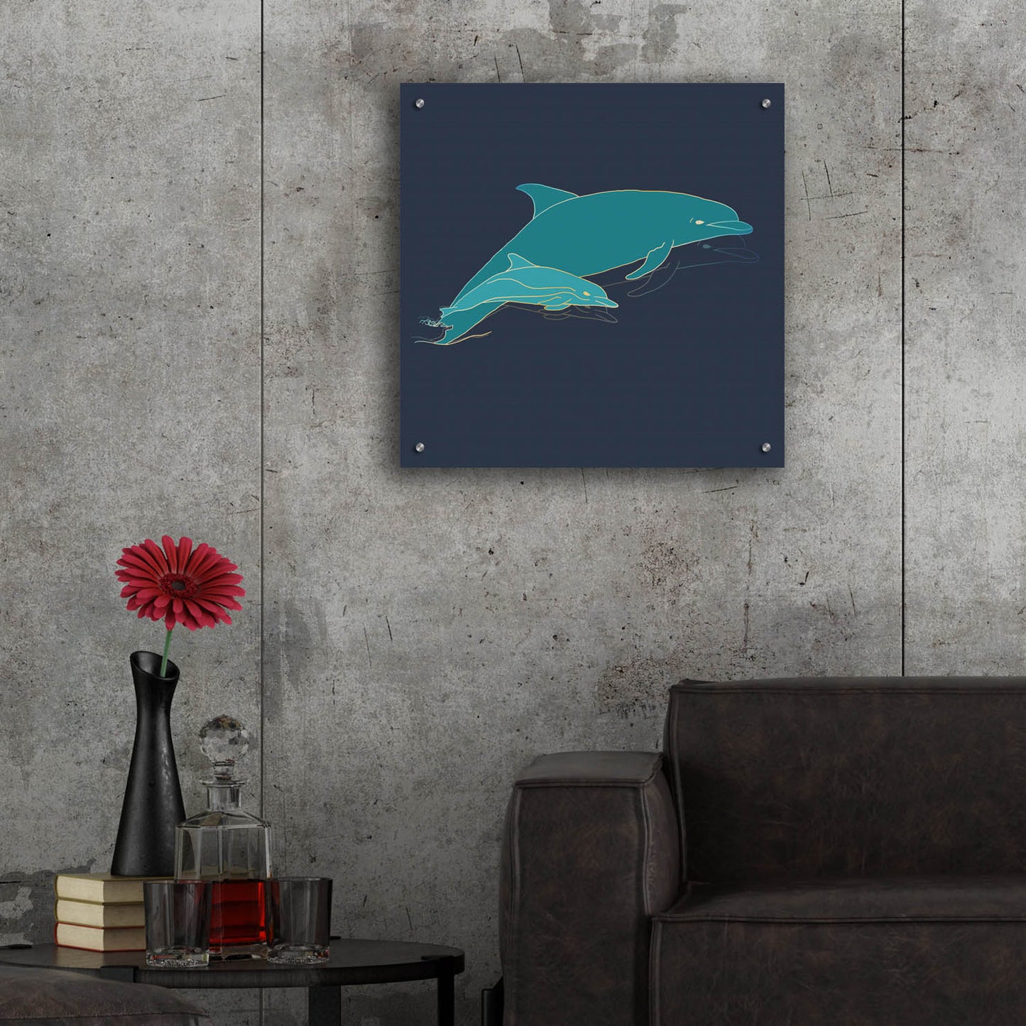 Epic Art 'Sealife Blue Dolphins' by Sabrina Balbuena, Acrylic Glass Wall Art,24x24