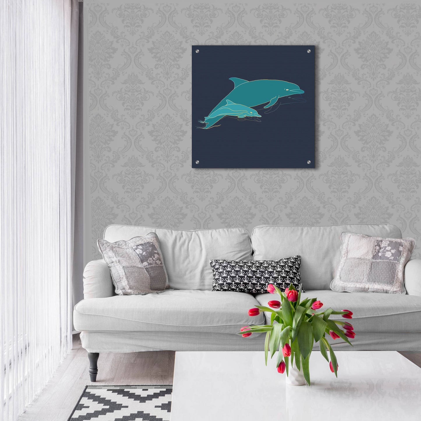 Epic Art 'Sealife Blue Dolphins' by Sabrina Balbuena, Acrylic Glass Wall Art,24x24