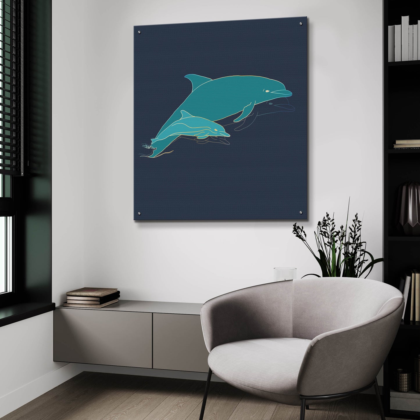 Epic Art 'Sealife Blue Dolphins' by Sabrina Balbuena, Acrylic Glass Wall Art,36x36