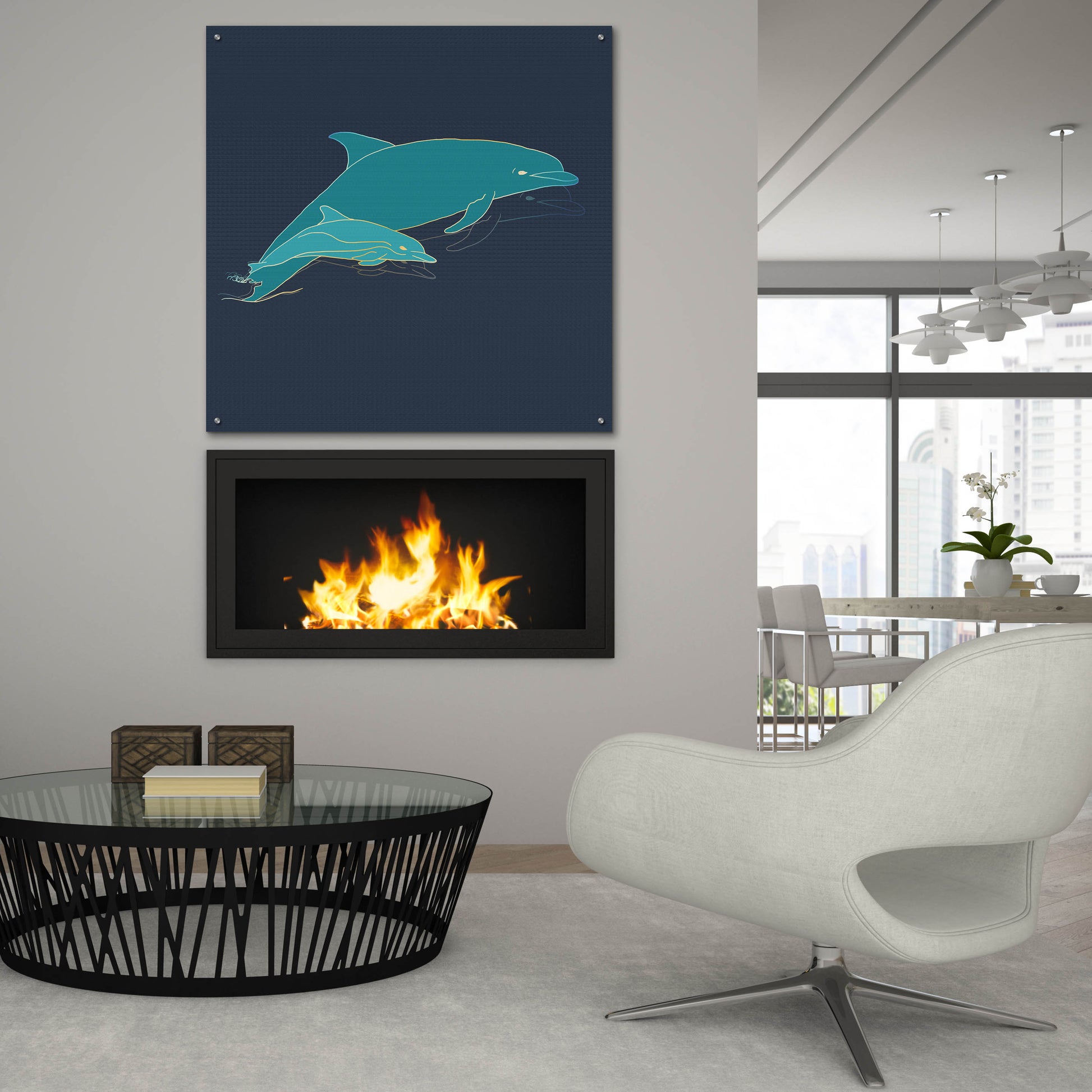 Epic Art 'Sealife Blue Dolphins' by Sabrina Balbuena, Acrylic Glass Wall Art,36x36