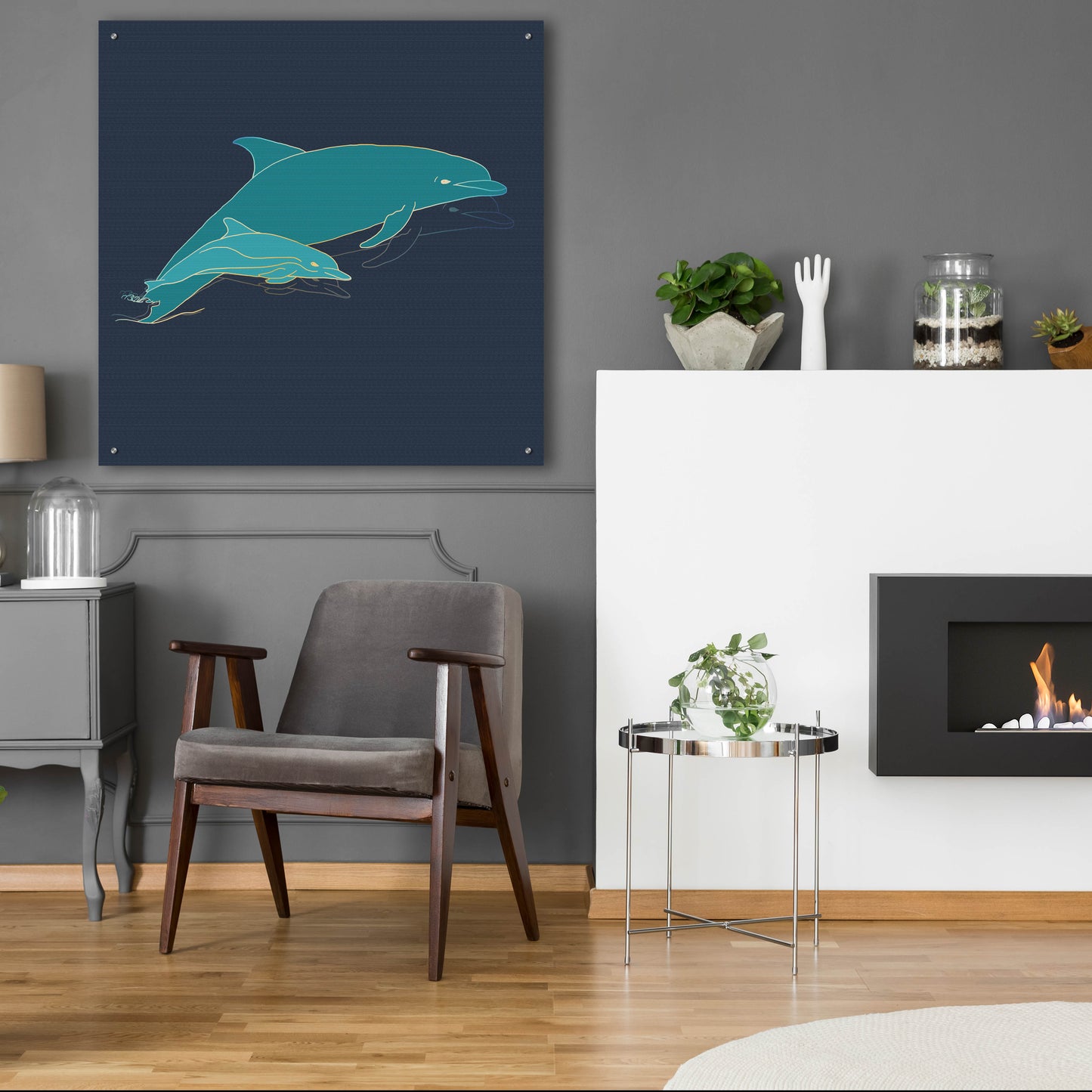 Epic Art 'Sealife Blue Dolphins' by Sabrina Balbuena, Acrylic Glass Wall Art,36x36