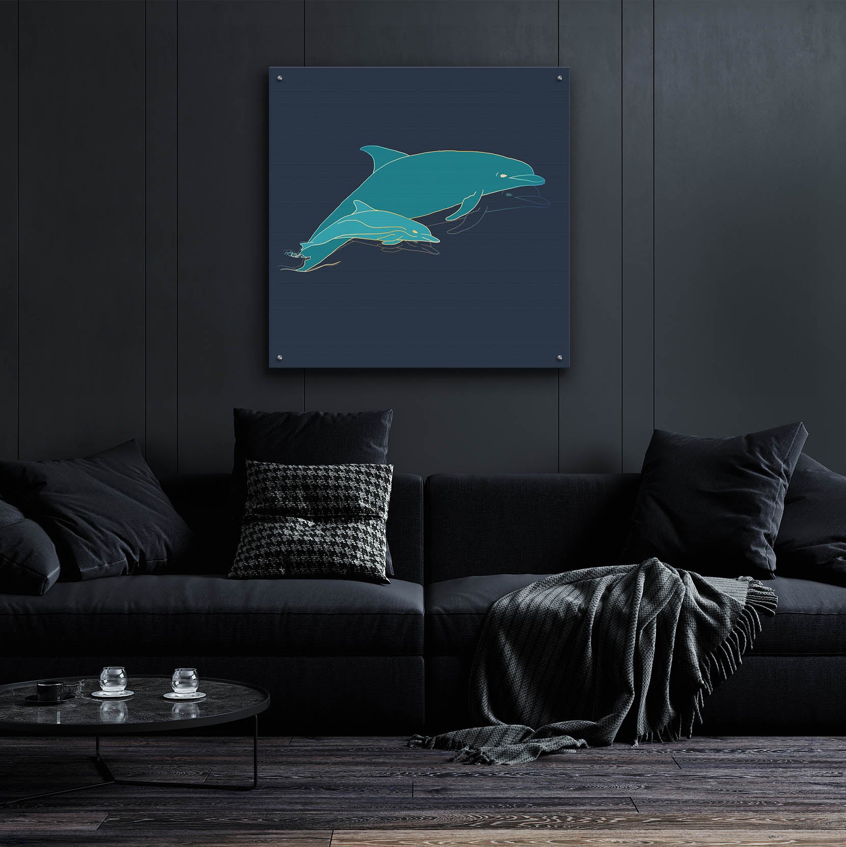 Epic Art 'Sealife Blue Dolphins' by Sabrina Balbuena, Acrylic Glass Wall Art,36x36