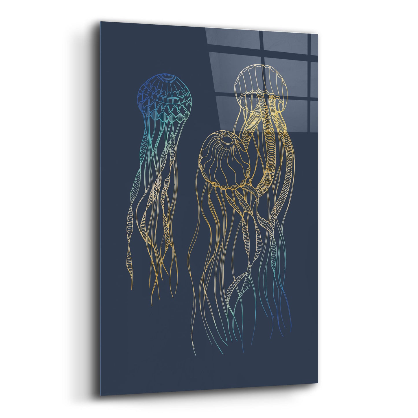 Epic Art 'Sealife Blue And Gold Jellyfishes' by Sabrina Balbuena, Acrylic Glass Wall Art,12x16