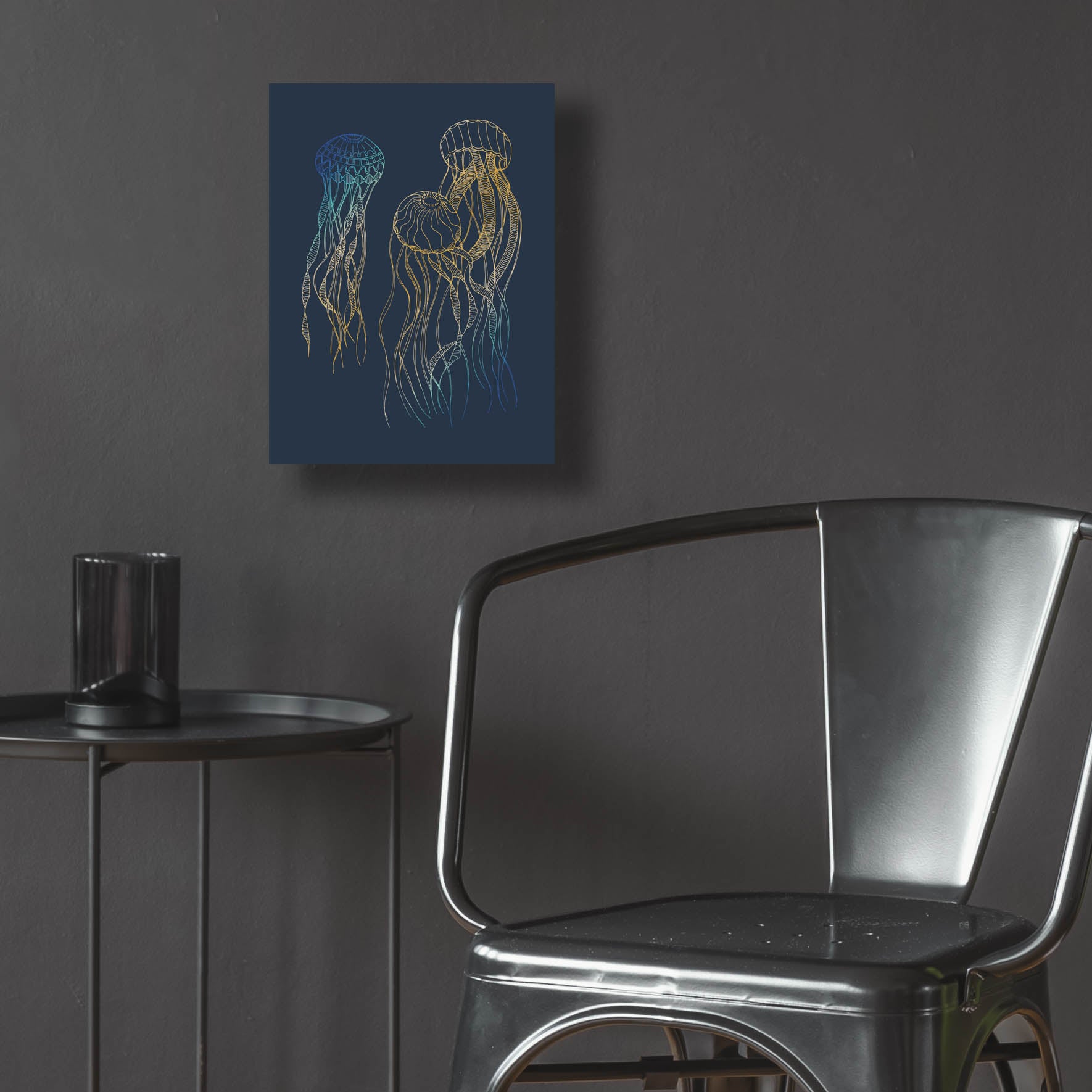 Epic Art 'Sealife Blue And Gold Jellyfishes' by Sabrina Balbuena, Acrylic Glass Wall Art,12x16