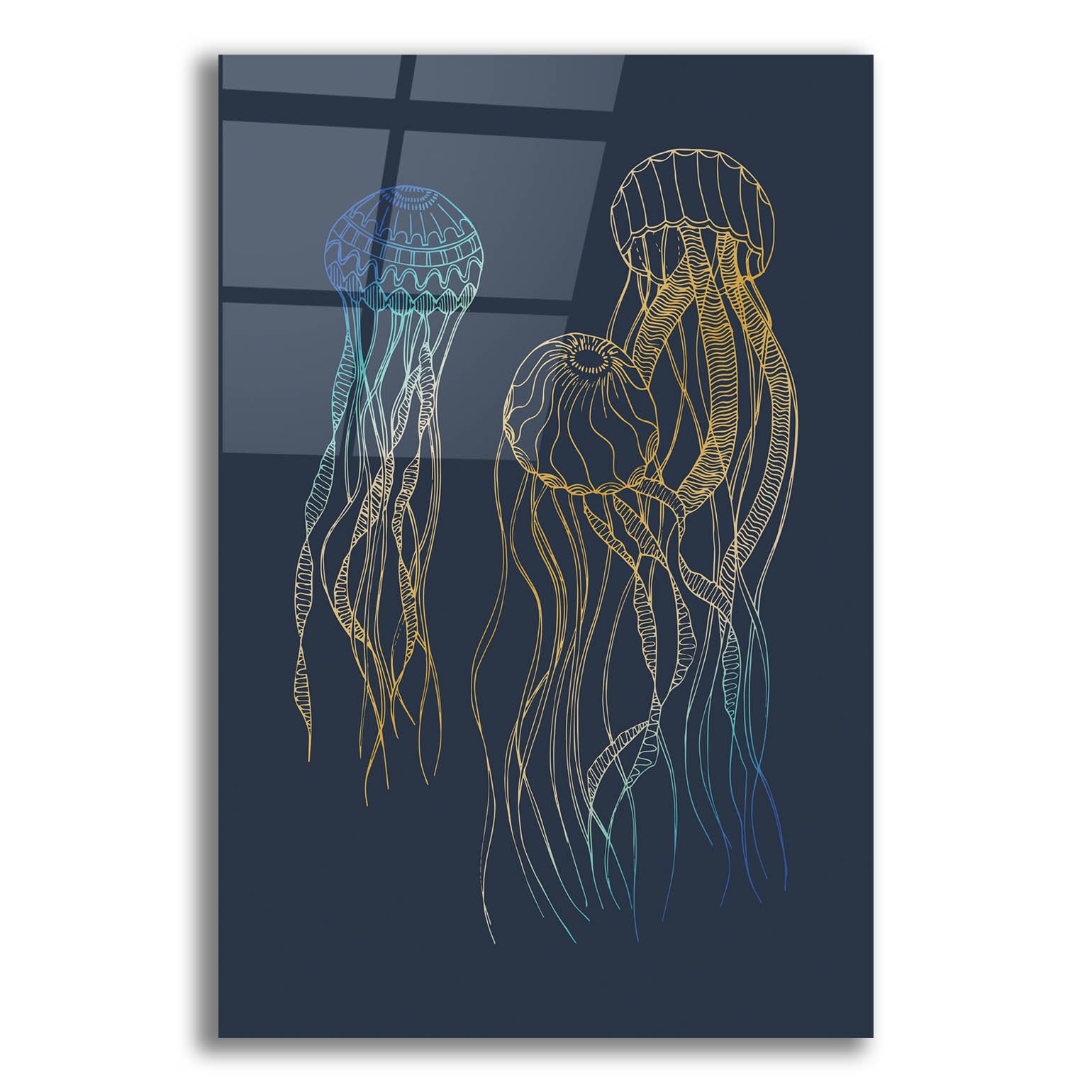 Epic Art 'Sealife Blue And Gold Jellyfishes' by Sabrina Balbuena, Acrylic Glass Wall Art,12x16