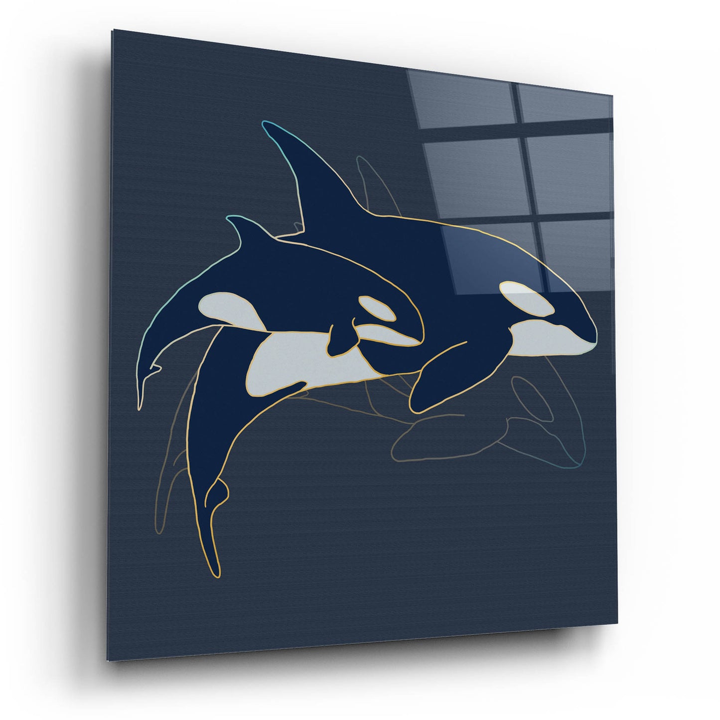 Epic Art 'Sealife Blue And Gold Killer Whales' by Sabrina Balbuena, Acrylic Glass Wall Art,12x12