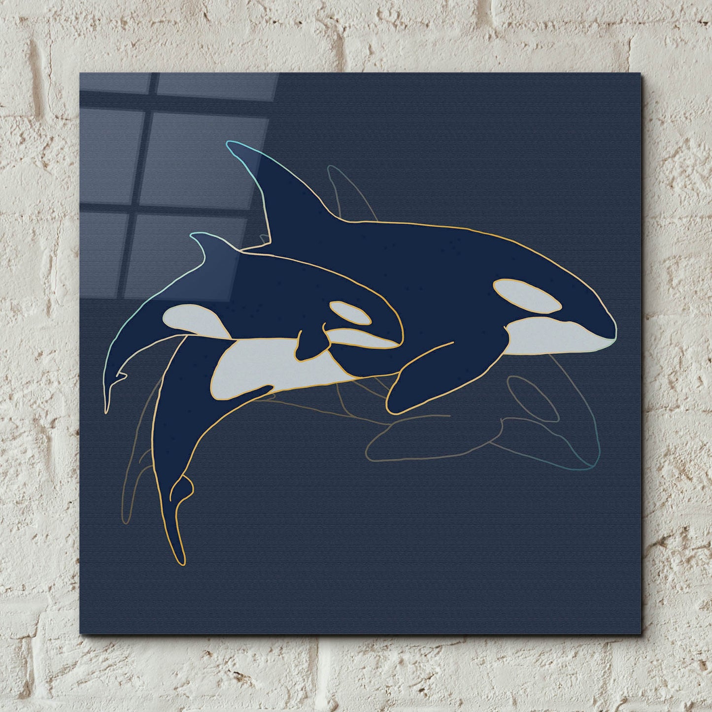 Epic Art 'Sealife Blue And Gold Killer Whales' by Sabrina Balbuena, Acrylic Glass Wall Art,12x12