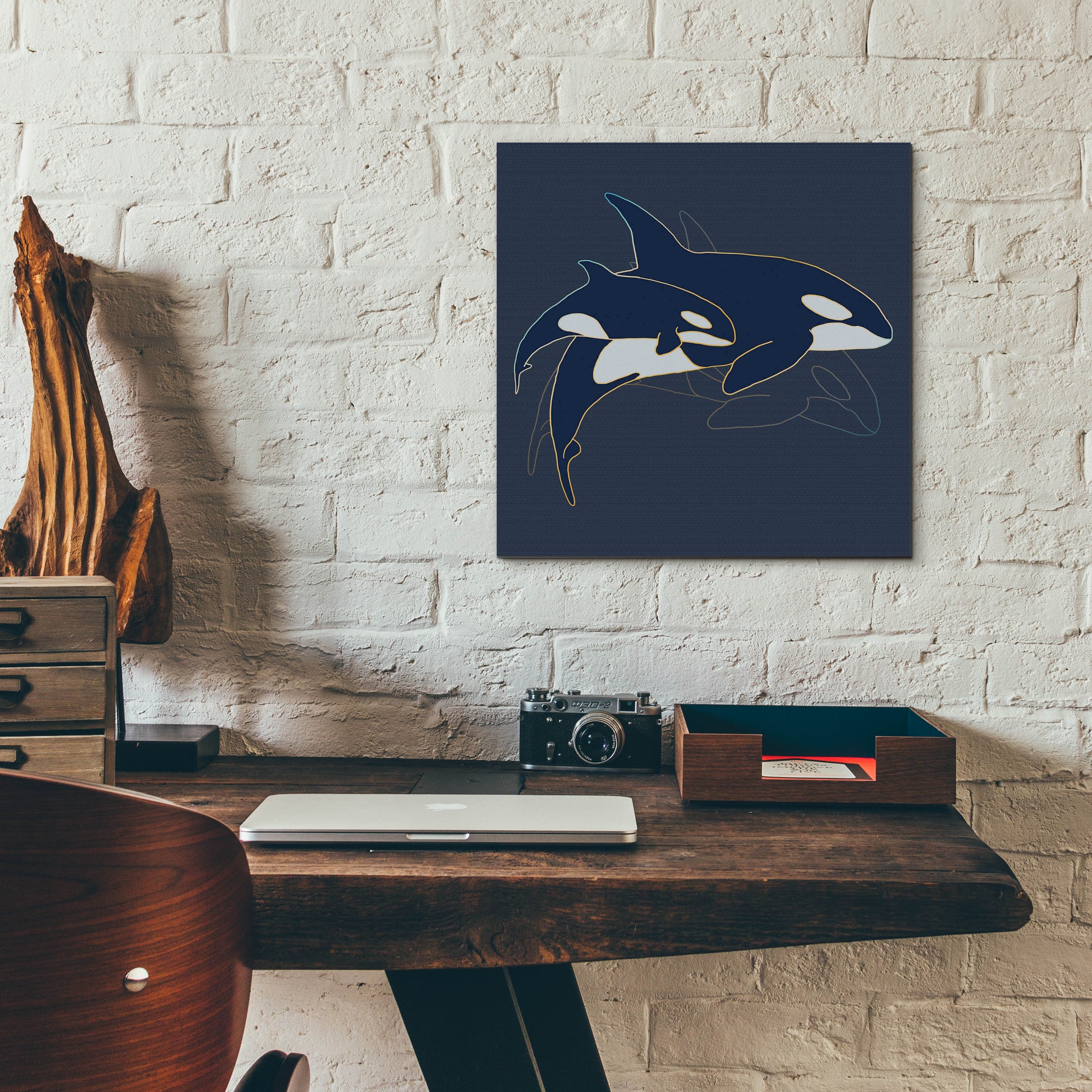 Epic Art 'Sealife Blue And Gold Killer Whales' by Sabrina Balbuena, Acrylic Glass Wall Art,12x12