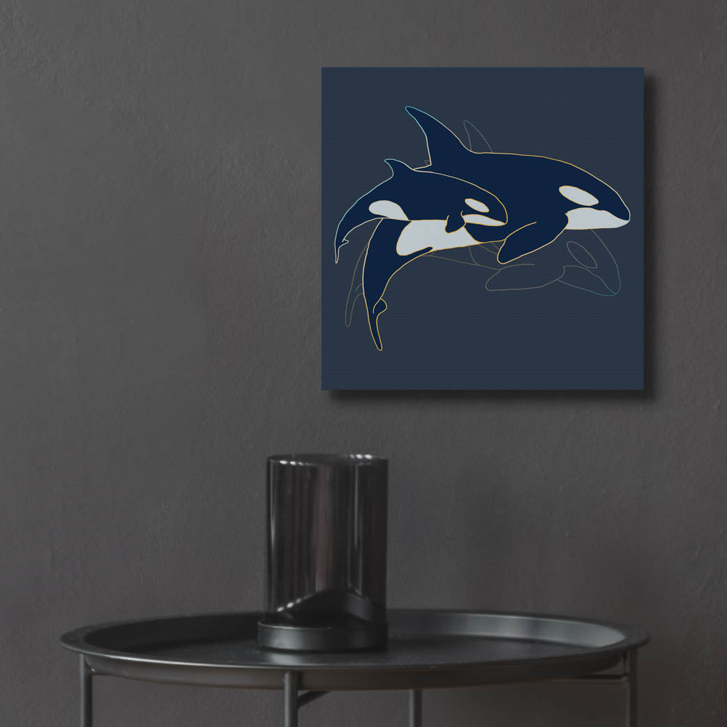 Epic Art 'Sealife Blue And Gold Killer Whales' by Sabrina Balbuena, Acrylic Glass Wall Art,12x12