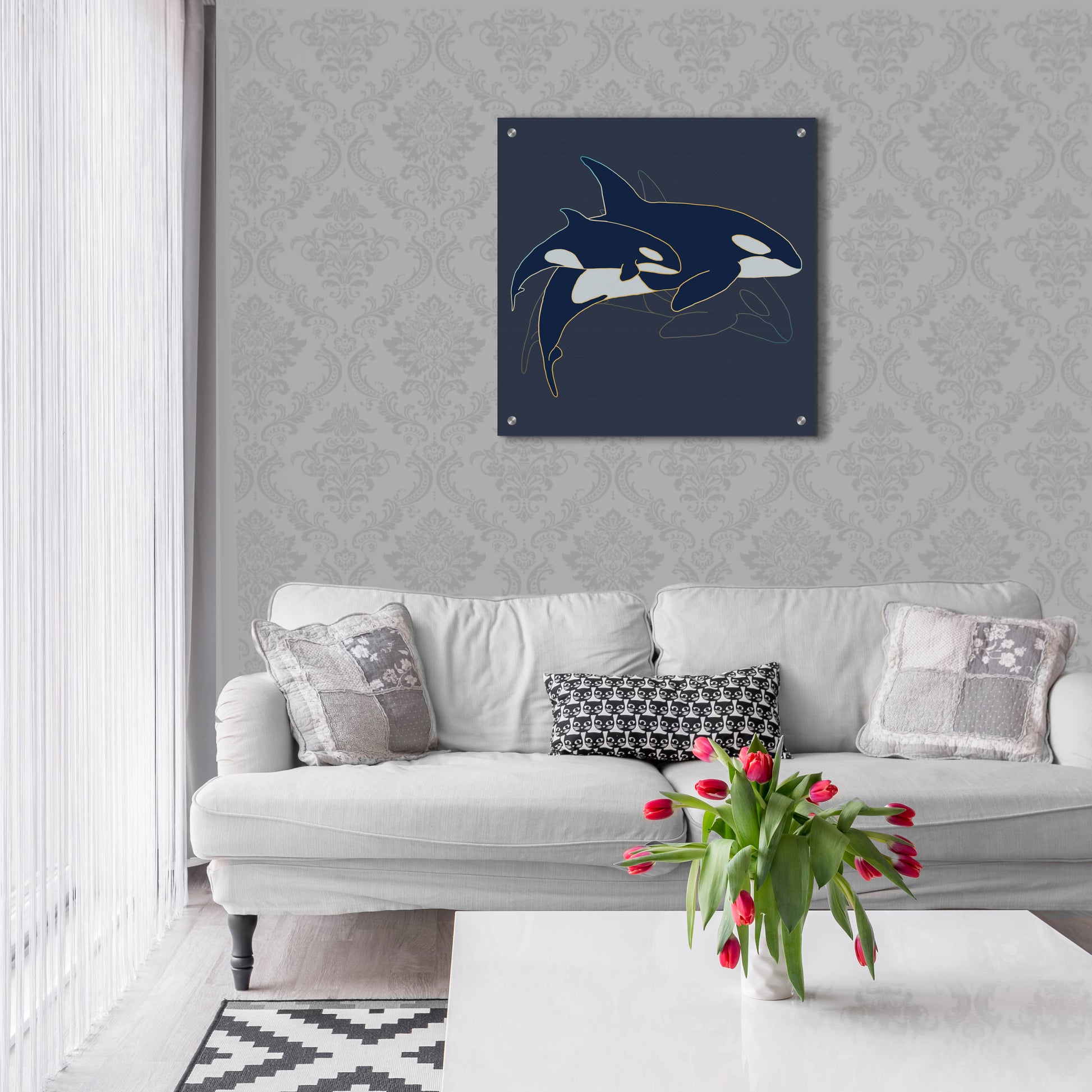 Epic Art 'Sealife Blue And Gold Killer Whales' by Sabrina Balbuena, Acrylic Glass Wall Art,24x24