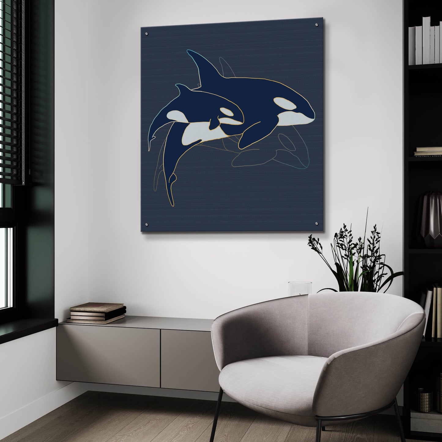 Epic Art 'Sealife Blue And Gold Killer Whales' by Sabrina Balbuena, Acrylic Glass Wall Art,36x36