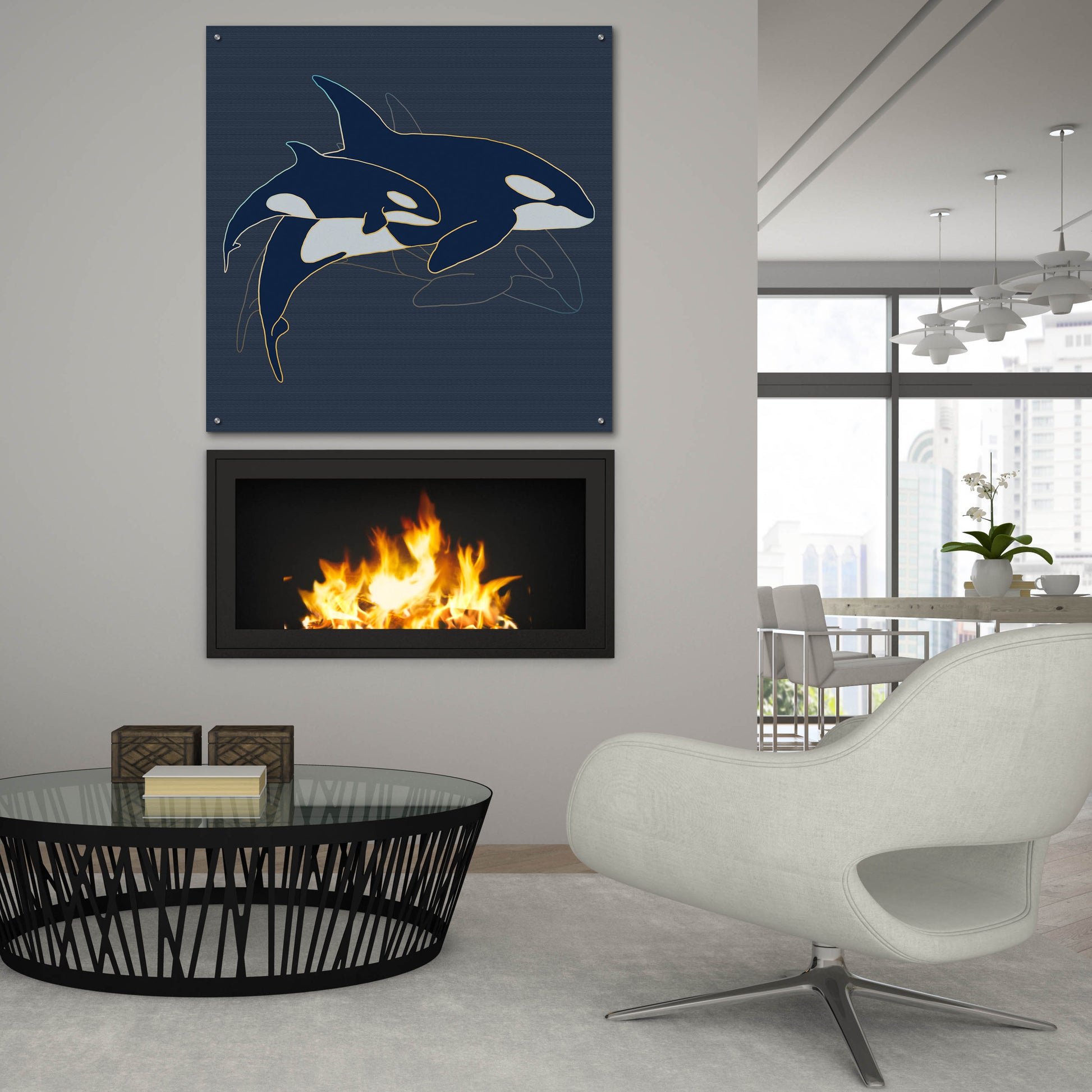 Epic Art 'Sealife Blue And Gold Killer Whales' by Sabrina Balbuena, Acrylic Glass Wall Art,36x36