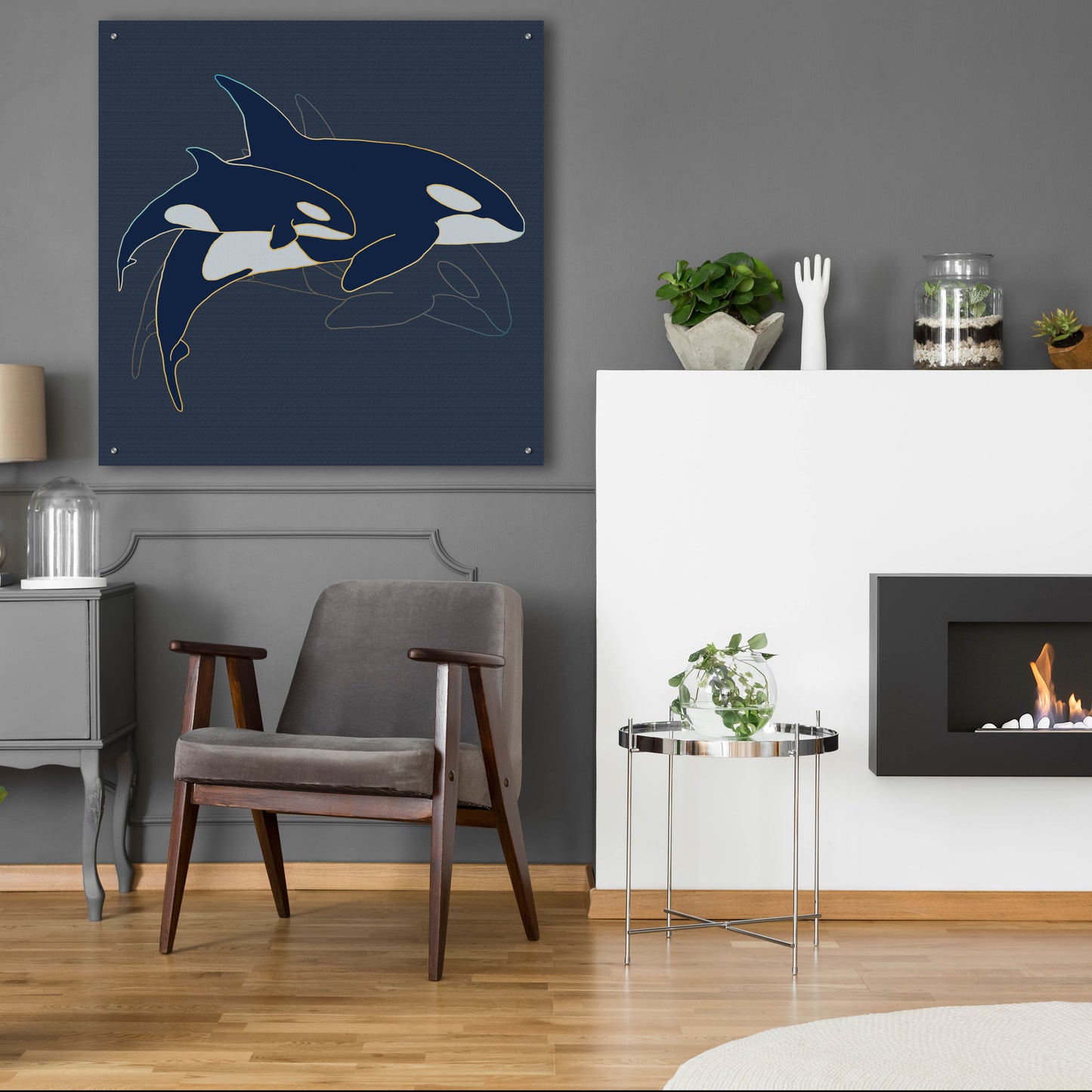 Epic Art 'Sealife Blue And Gold Killer Whales' by Sabrina Balbuena, Acrylic Glass Wall Art,36x36