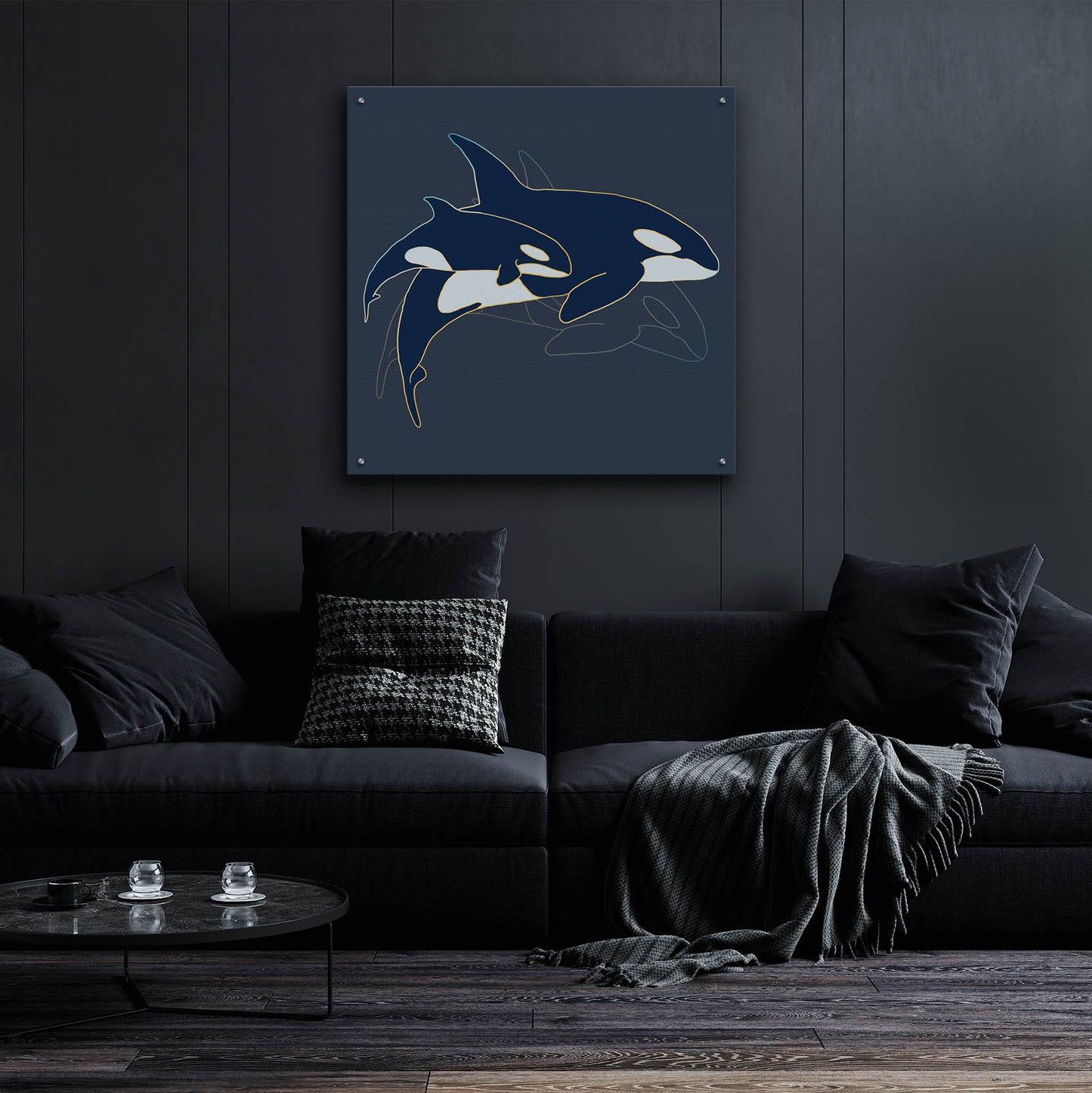 Epic Art 'Sealife Blue And Gold Killer Whales' by Sabrina Balbuena, Acrylic Glass Wall Art,36x36