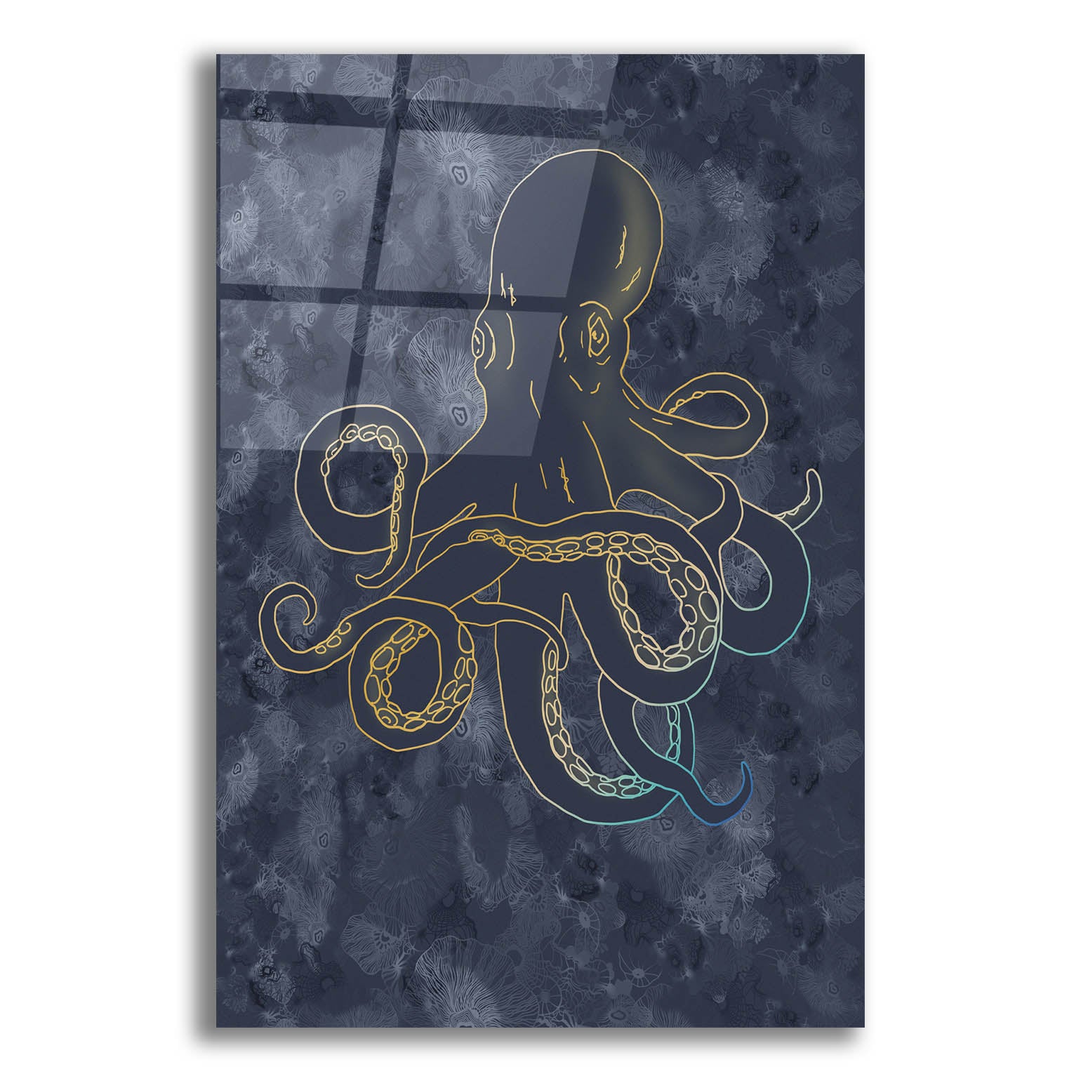 Epic Art 'Sealife Blue And Gold Giant Octopus' by Sabrina Balbuena, Acrylic Glass Wall Art,12x16