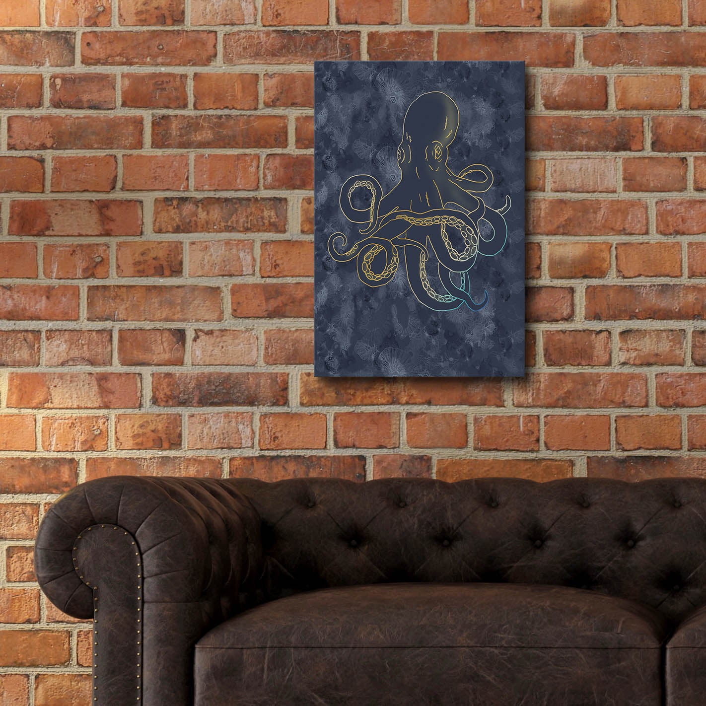 Epic Art 'Sealife Blue And Gold Giant Octopus' by Sabrina Balbuena, Acrylic Glass Wall Art,16x24