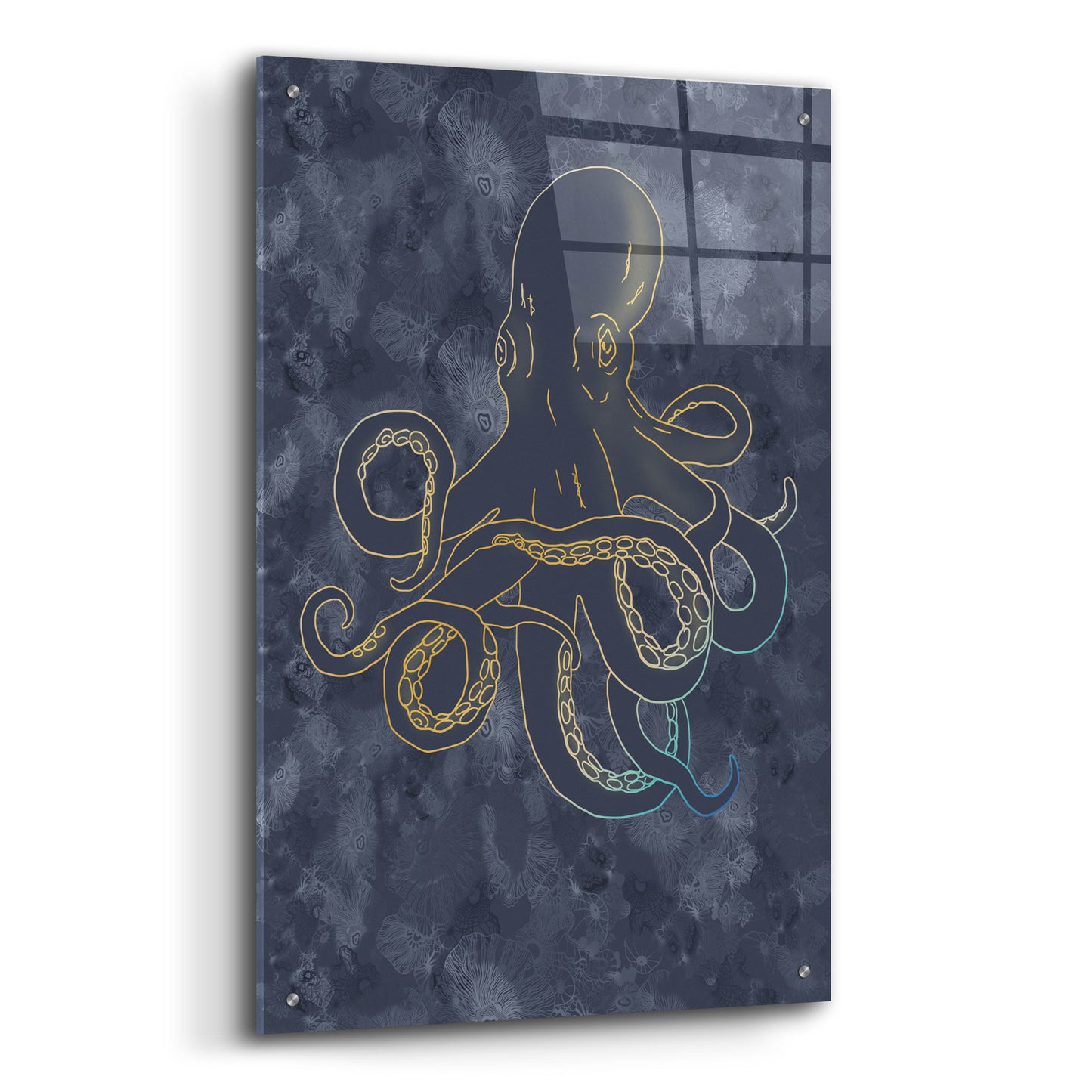 Epic Art 'Sealife Blue And Gold Giant Octopus' by Sabrina Balbuena, Acrylic Glass Wall Art,24x36