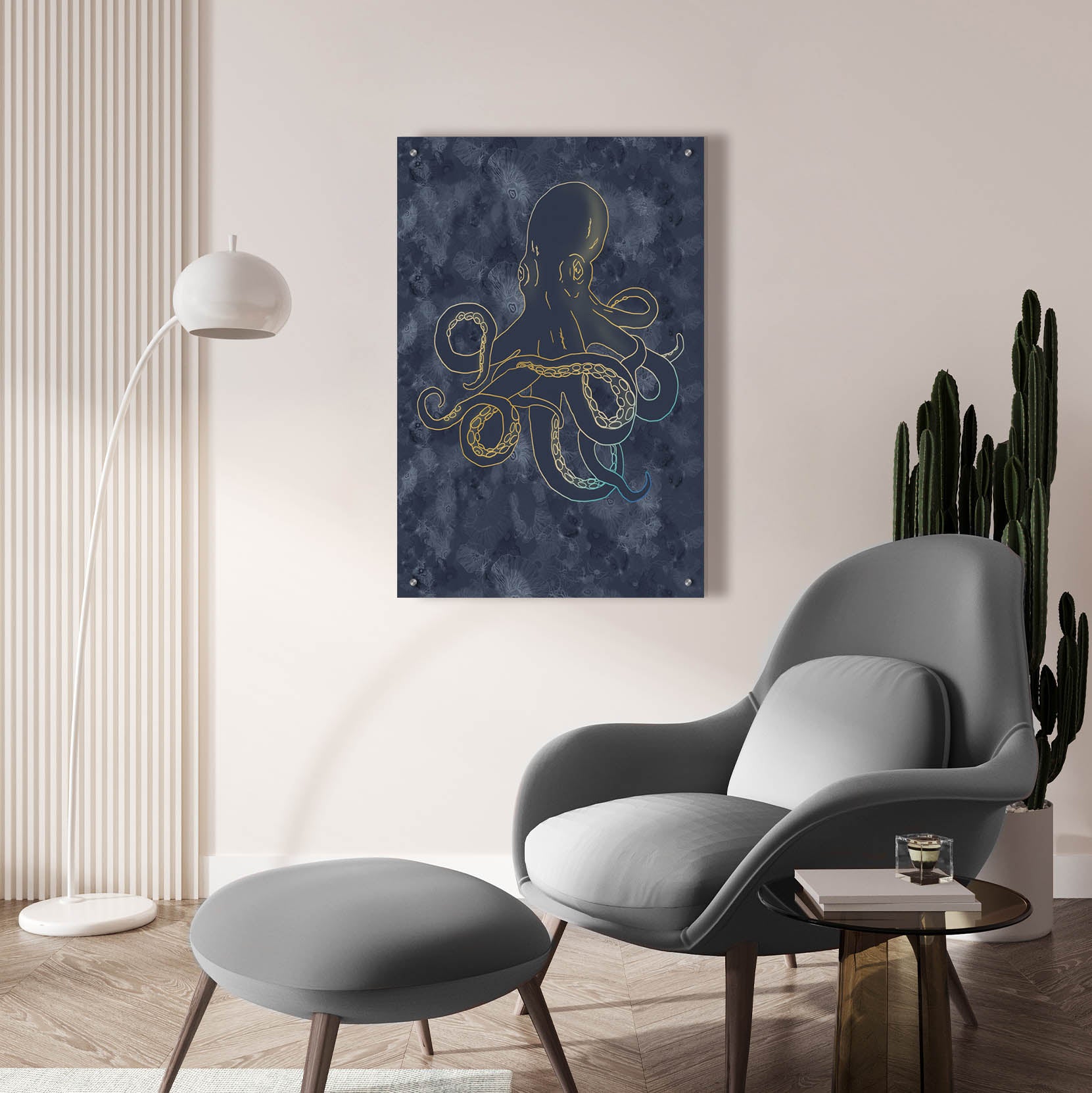 Epic Art 'Sealife Blue And Gold Giant Octopus' by Sabrina Balbuena, Acrylic Glass Wall Art,24x36