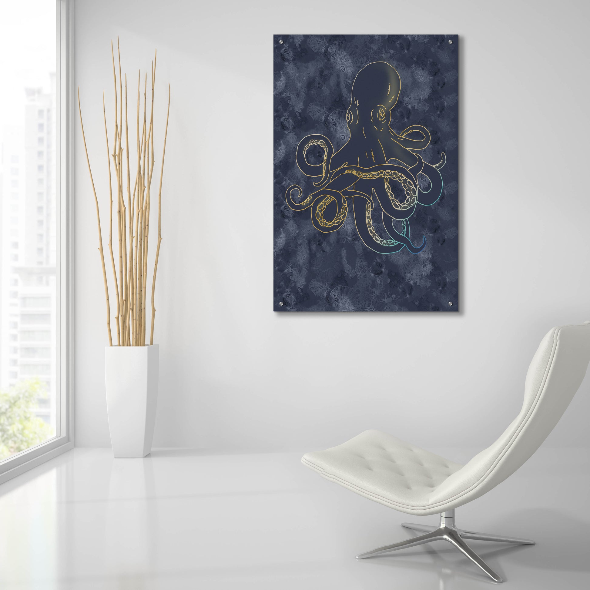 Epic Art 'Sealife Blue And Gold Giant Octopus' by Sabrina Balbuena, Acrylic Glass Wall Art,24x36