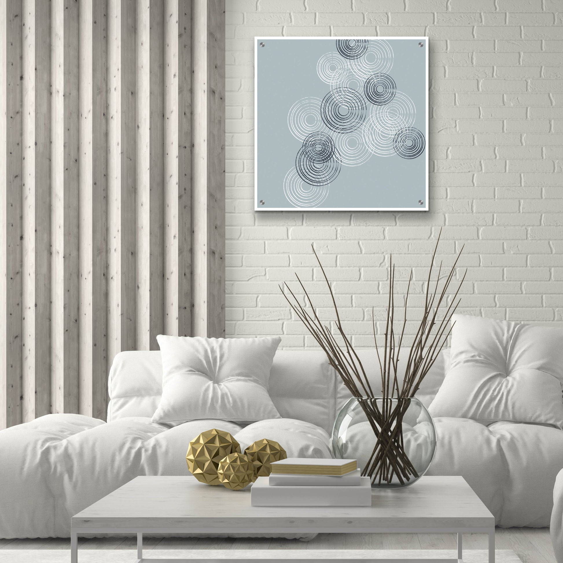 Epic Art 'Blue And White Big Abstractred Woven Circles' by Sabrina Balbuena, Acrylic Glass Wall Art,24x24