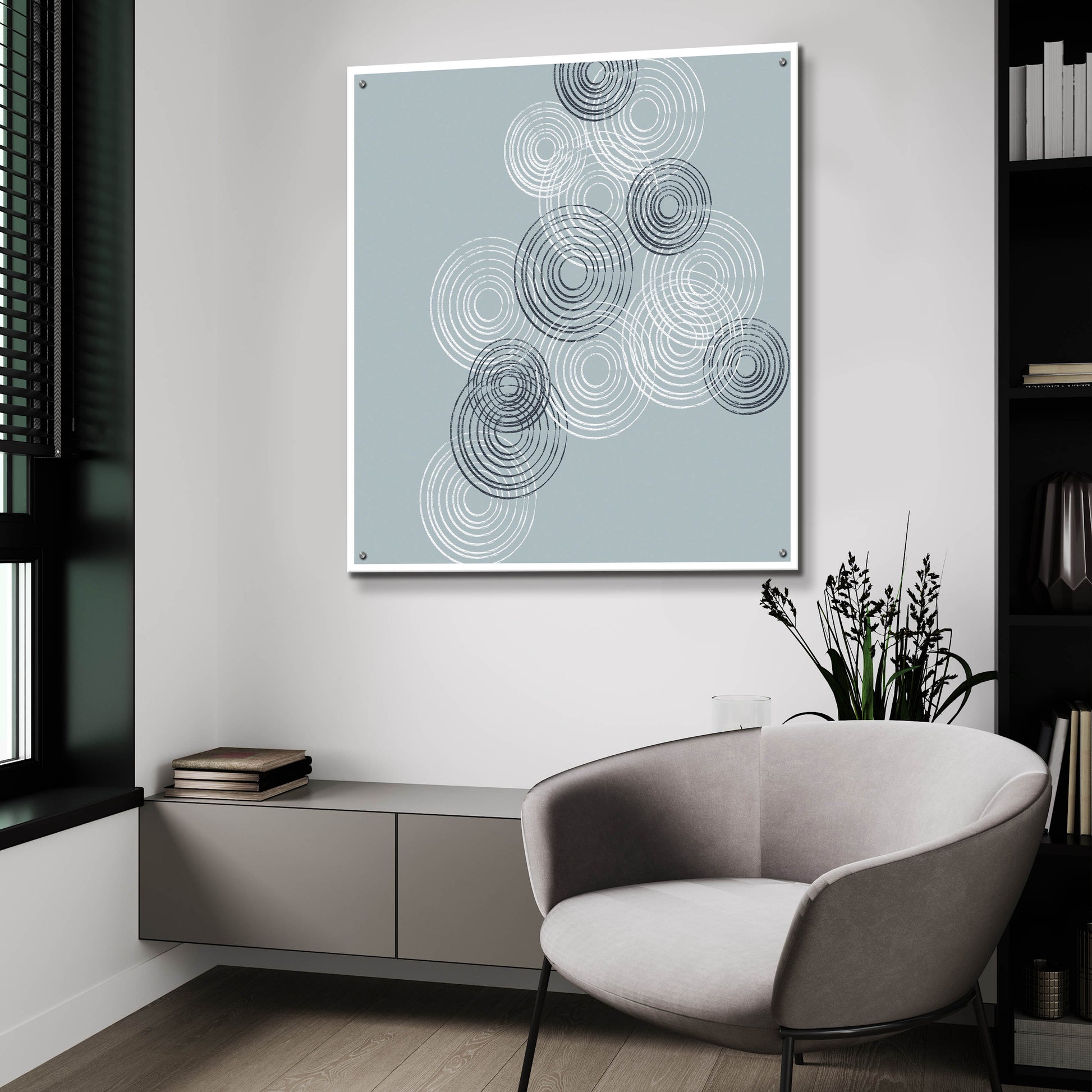 Epic Art 'Blue And White Big Abstractred Woven Circles' by Sabrina Balbuena, Acrylic Glass Wall Art,36x36