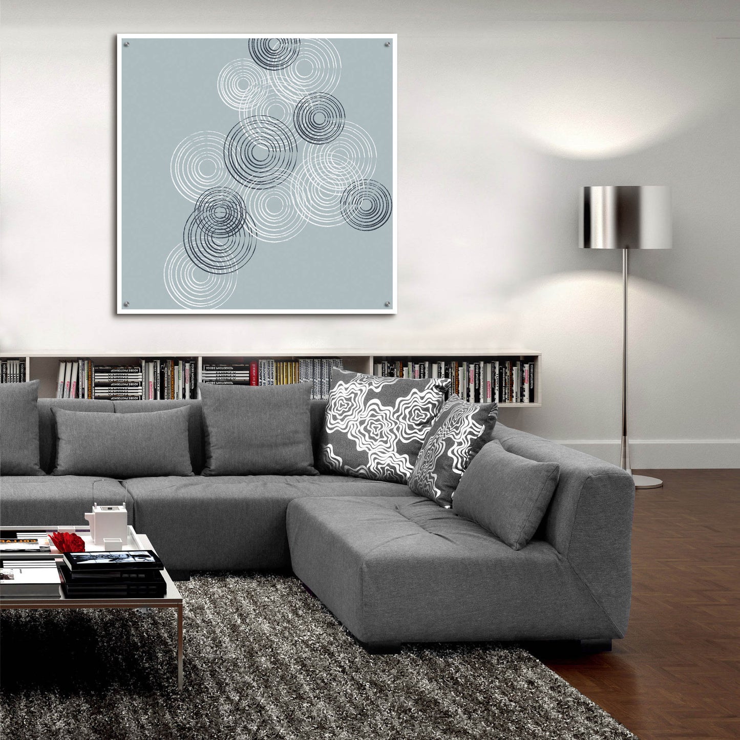 Epic Art 'Blue And White Big Abstractred Woven Circles' by Sabrina Balbuena, Acrylic Glass Wall Art,36x36