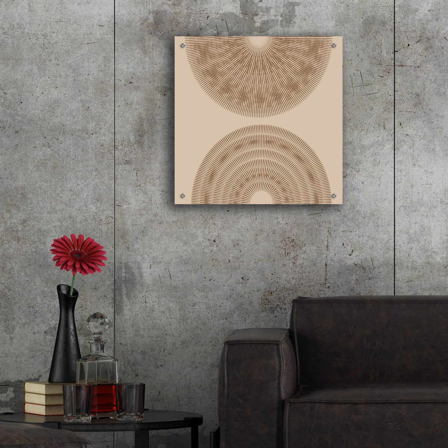 Epic Art 'Beige And Brown 2 Big Abstractred Woven Circles' by Sabrina Balbuena, Acrylic Glass Wall Art,24x24