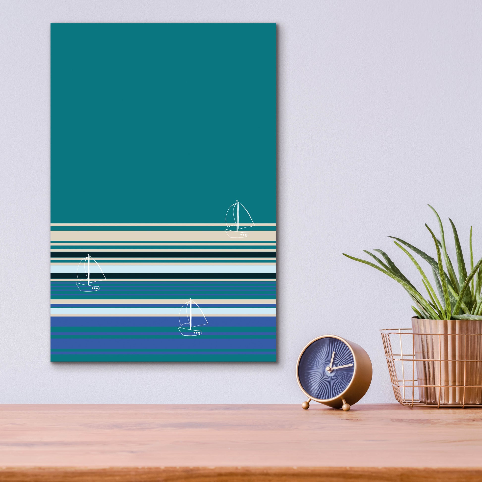 Epic Art 'Boats Sailing On The Blue Sea' by Sabrina Balbuena, Acrylic Glass Wall Art,12x16