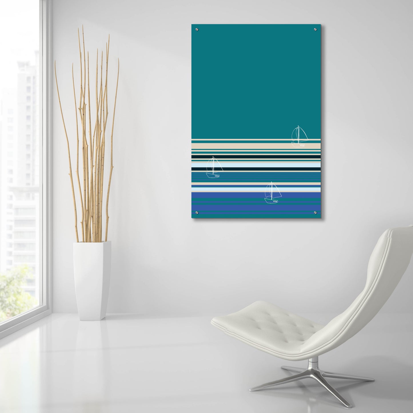 Epic Art 'Boats Sailing On The Blue Sea' by Sabrina Balbuena, Acrylic Glass Wall Art,24x36