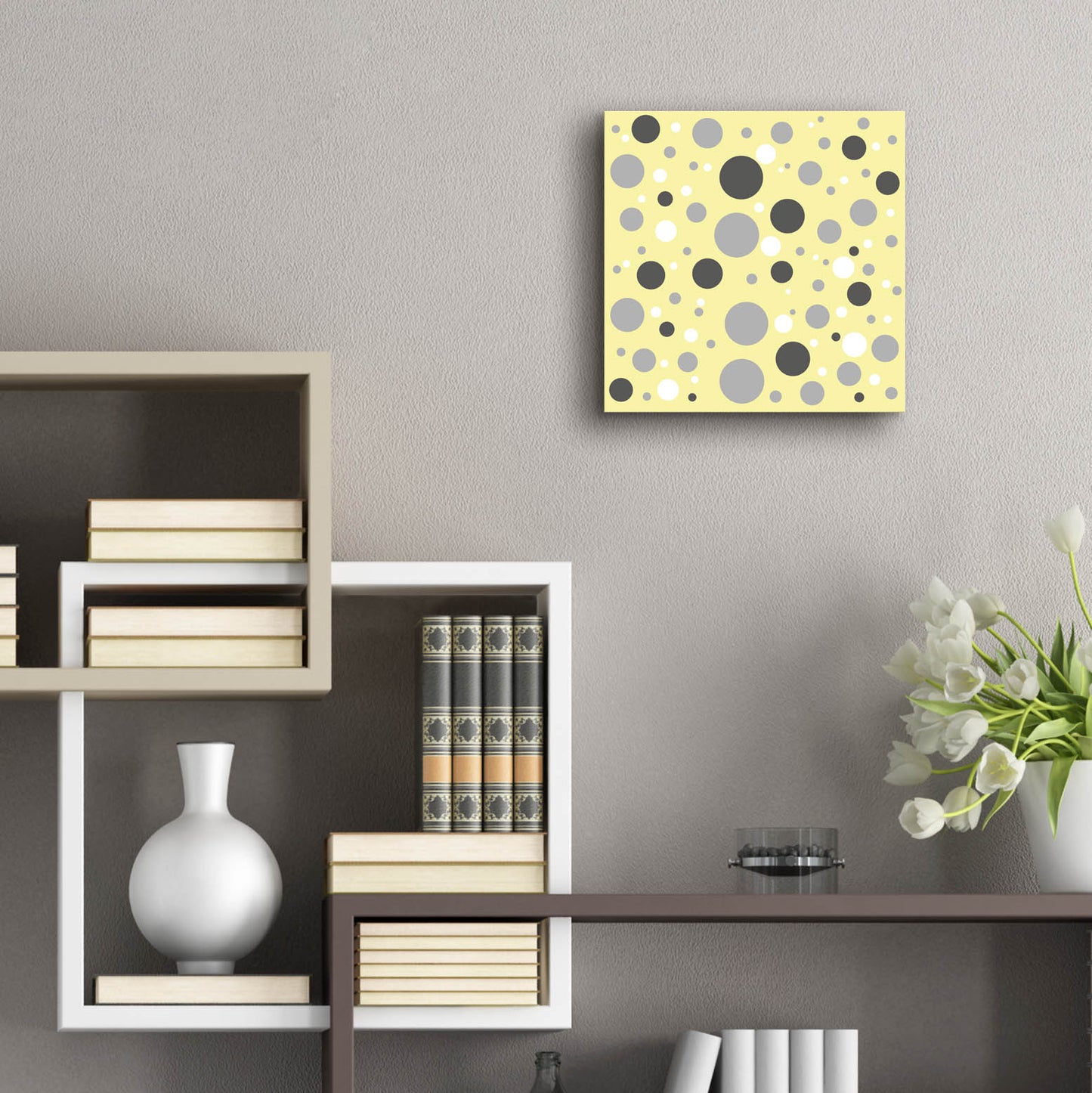 Epic Art 'Fade To Grey Dark And Light Grey And White Dots' by Sabrina Balbuena, Acrylic Glass Wall Art,12x12