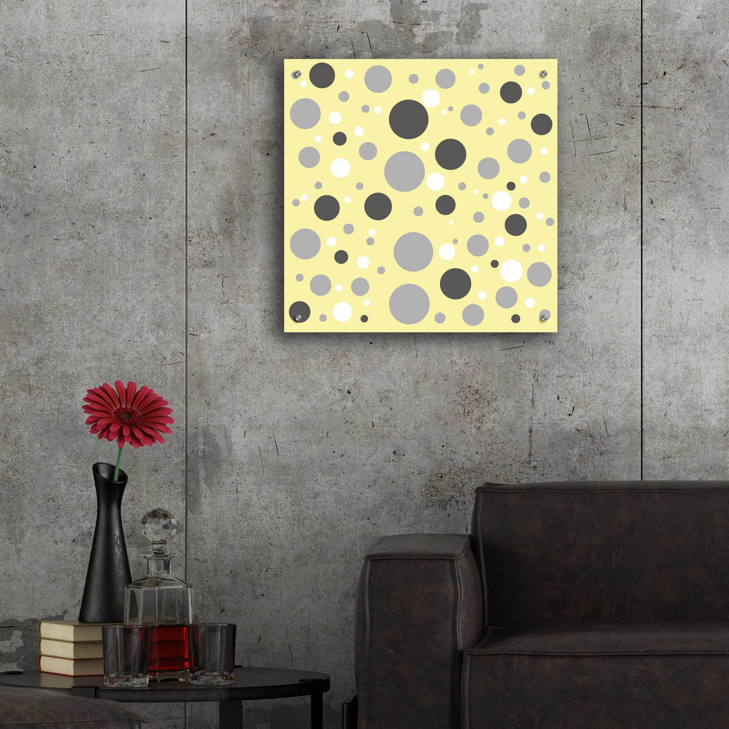 Epic Art 'Fade To Grey Dark And Light Grey And White Dots' by Sabrina Balbuena, Acrylic Glass Wall Art,24x24