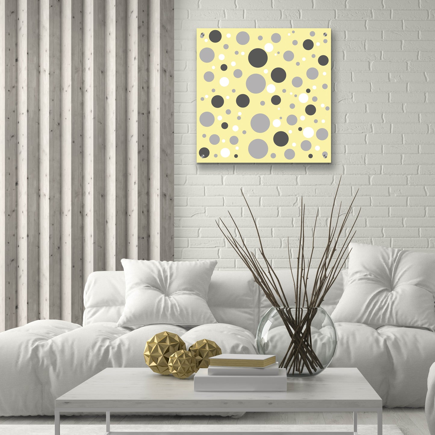 Epic Art 'Fade To Grey Dark And Light Grey And White Dots' by Sabrina Balbuena, Acrylic Glass Wall Art,24x24