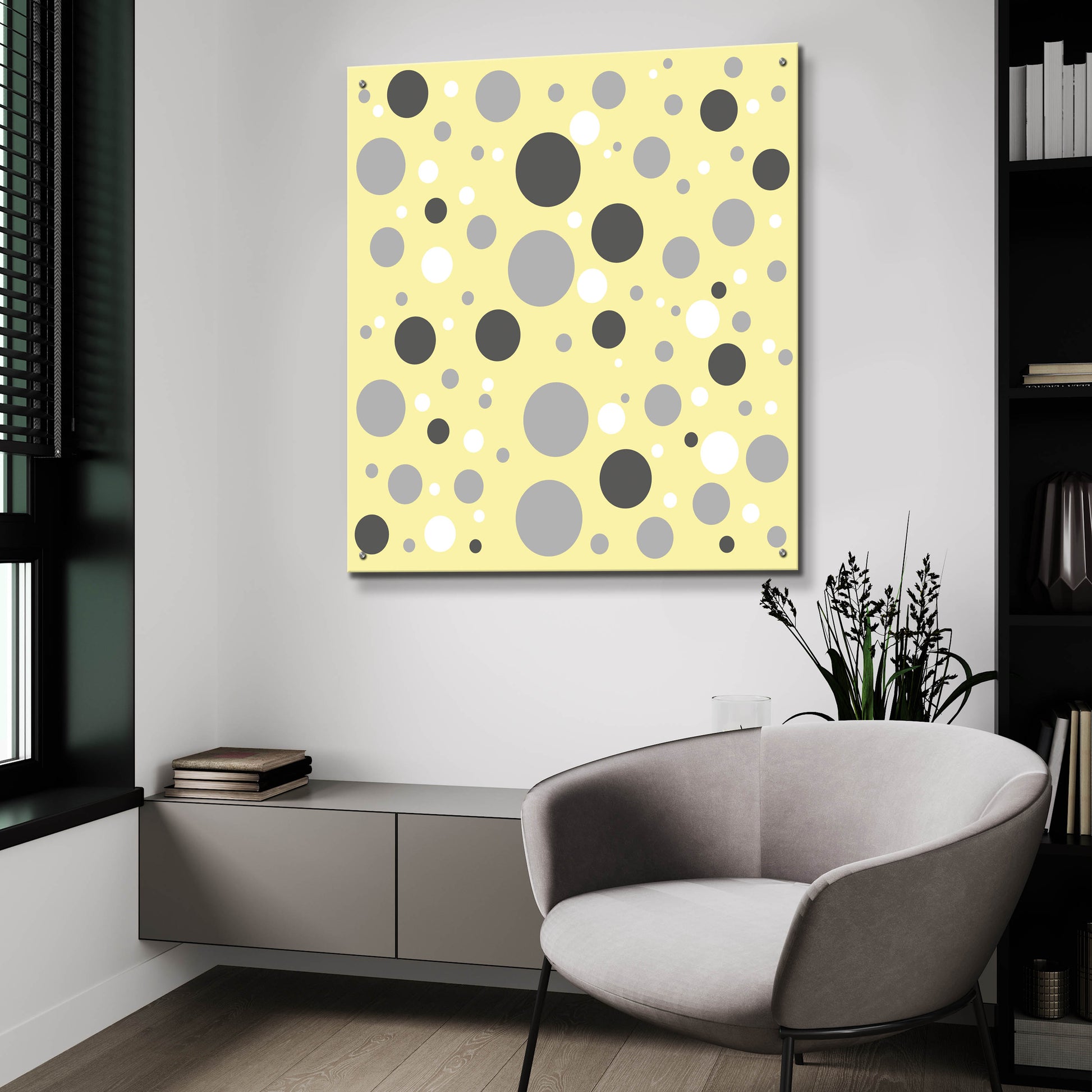 Epic Art 'Fade To Grey Dark And Light Grey And White Dots' by Sabrina Balbuena, Acrylic Glass Wall Art,36x36