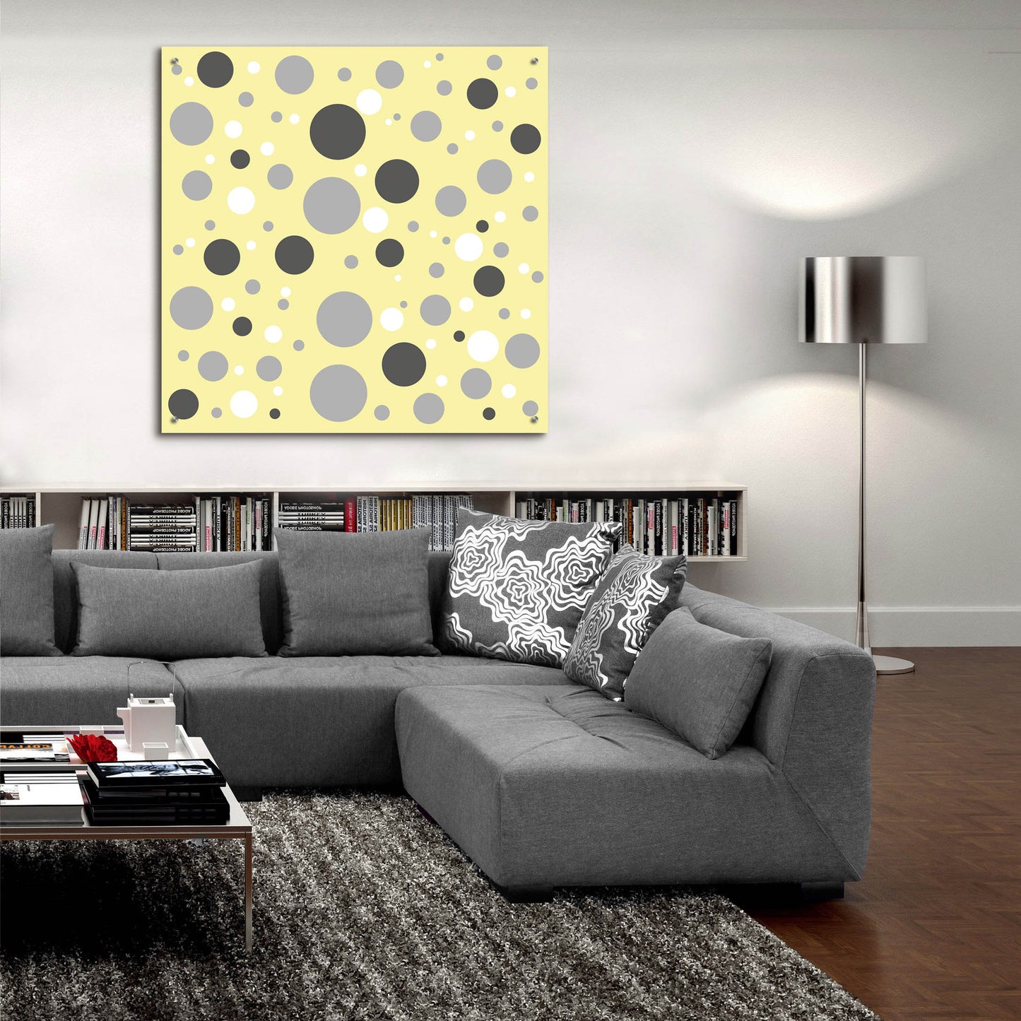 Epic Art 'Fade To Grey Dark And Light Grey And White Dots' by Sabrina Balbuena, Acrylic Glass Wall Art,36x36