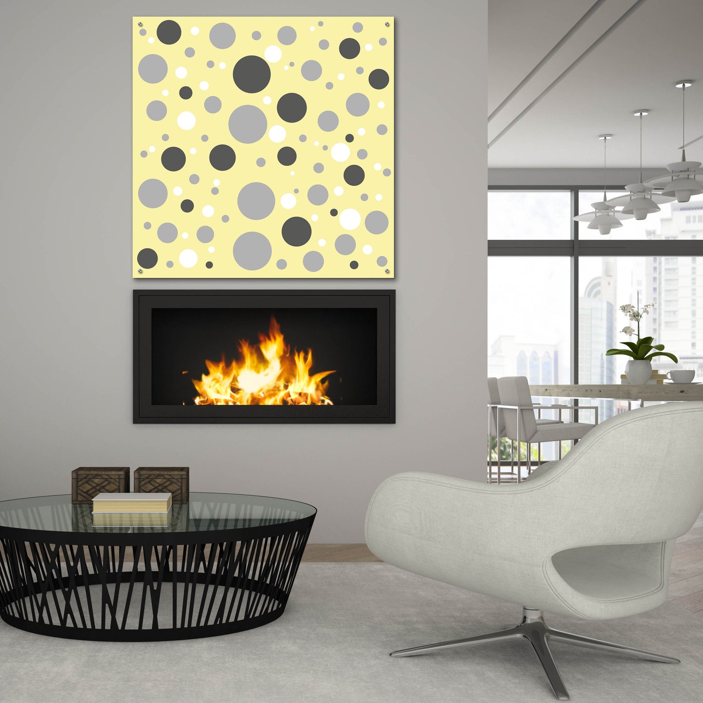 Epic Art 'Fade To Grey Dark And Light Grey And White Dots' by Sabrina Balbuena, Acrylic Glass Wall Art,36x36