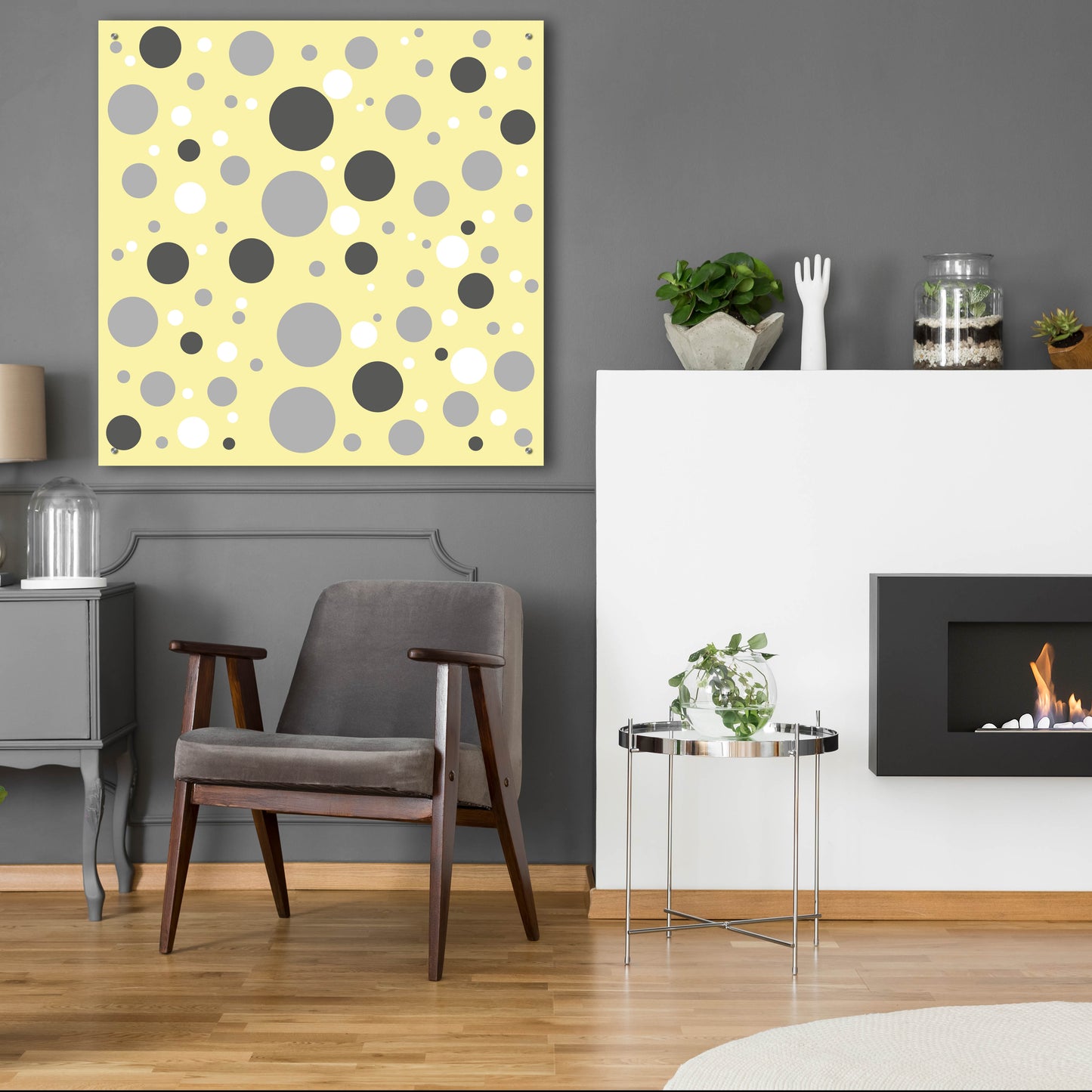 Epic Art 'Fade To Grey Dark And Light Grey And White Dots' by Sabrina Balbuena, Acrylic Glass Wall Art,36x36