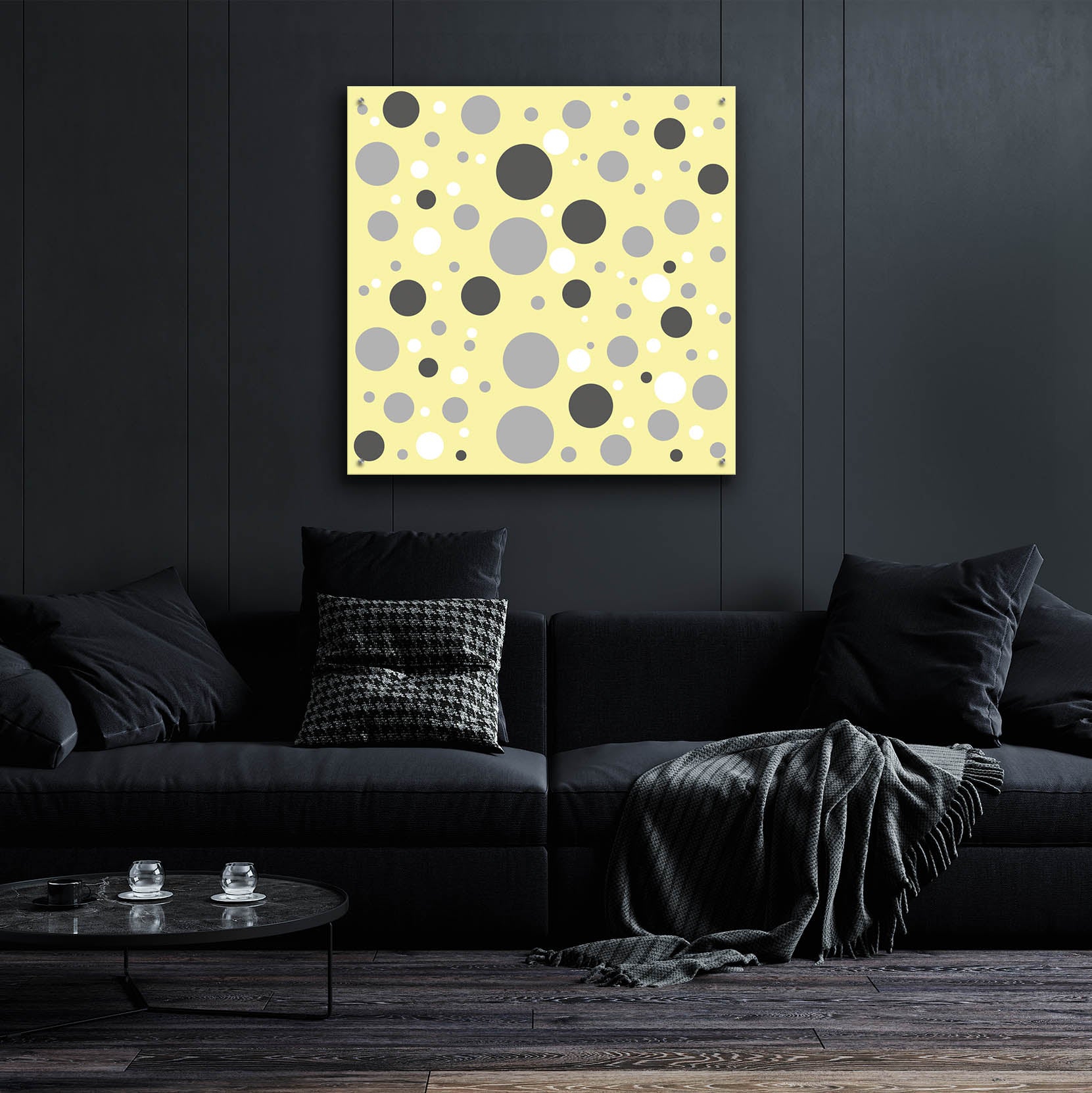 Epic Art 'Fade To Grey Dark And Light Grey And White Dots' by Sabrina Balbuena, Acrylic Glass Wall Art,36x36