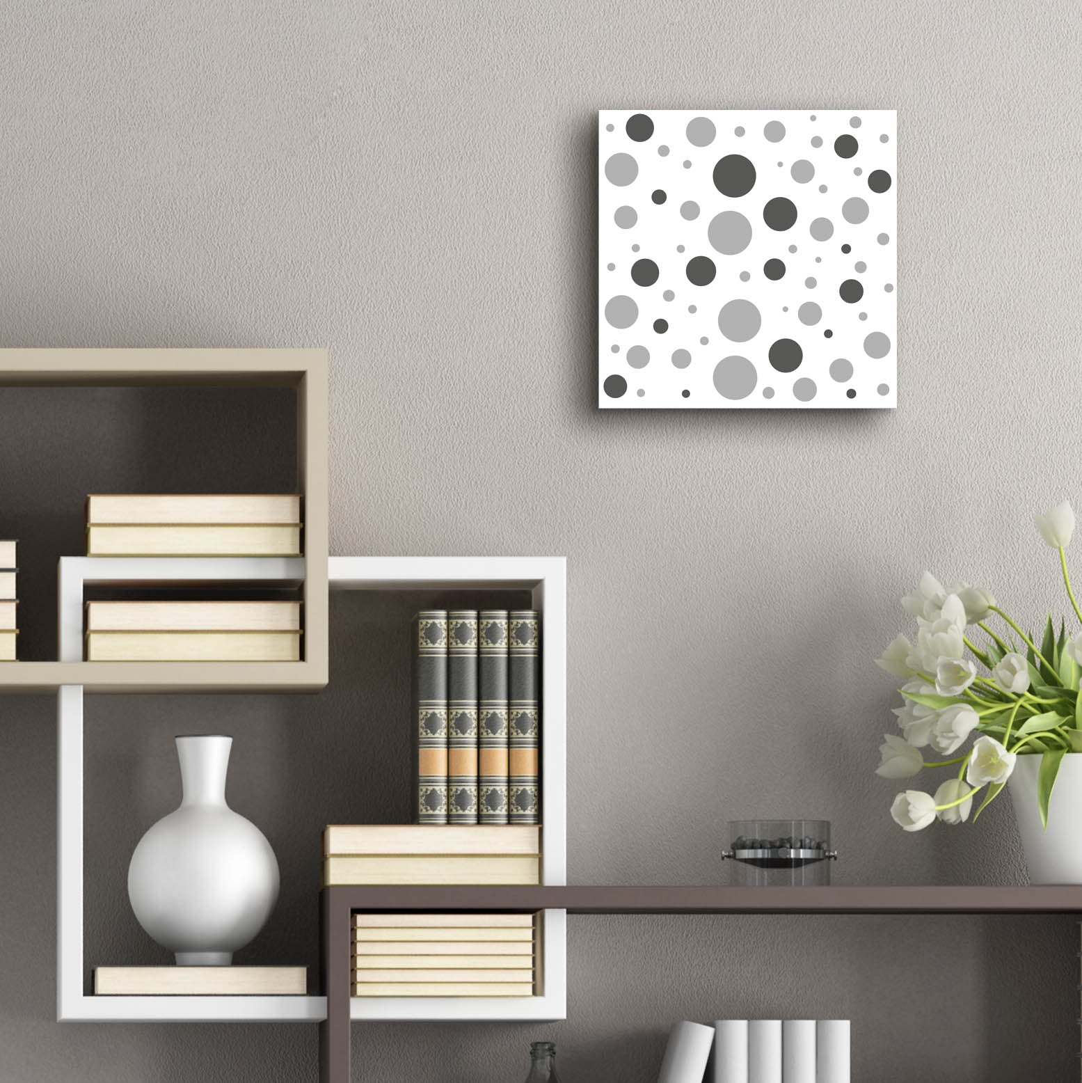 Epic Art 'Fade To Grey Dark And Light Grey Dots' by Sabrina Balbuena, Acrylic Glass Wall Art,12x12