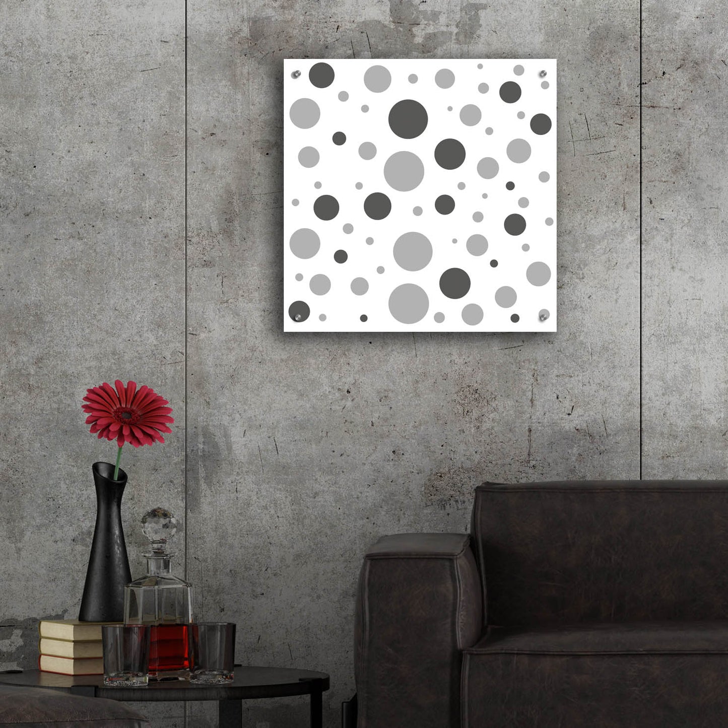 Epic Art 'Fade To Grey Dark And Light Grey Dots' by Sabrina Balbuena, Acrylic Glass Wall Art,24x24