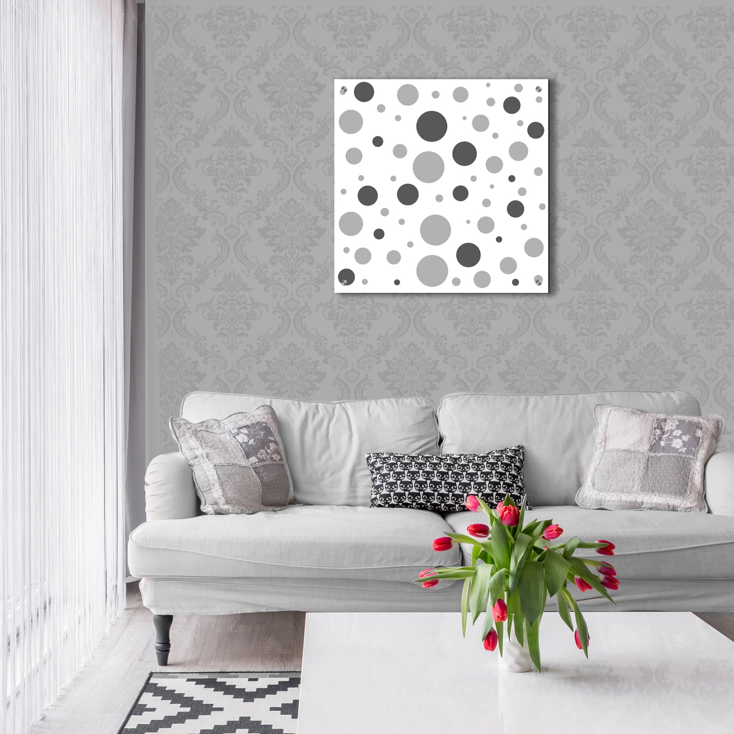 Epic Art 'Fade To Grey Dark And Light Grey Dots' by Sabrina Balbuena, Acrylic Glass Wall Art,24x24