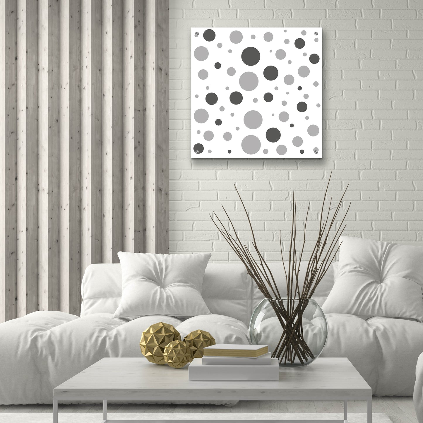 Epic Art 'Fade To Grey Dark And Light Grey Dots' by Sabrina Balbuena, Acrylic Glass Wall Art,24x24